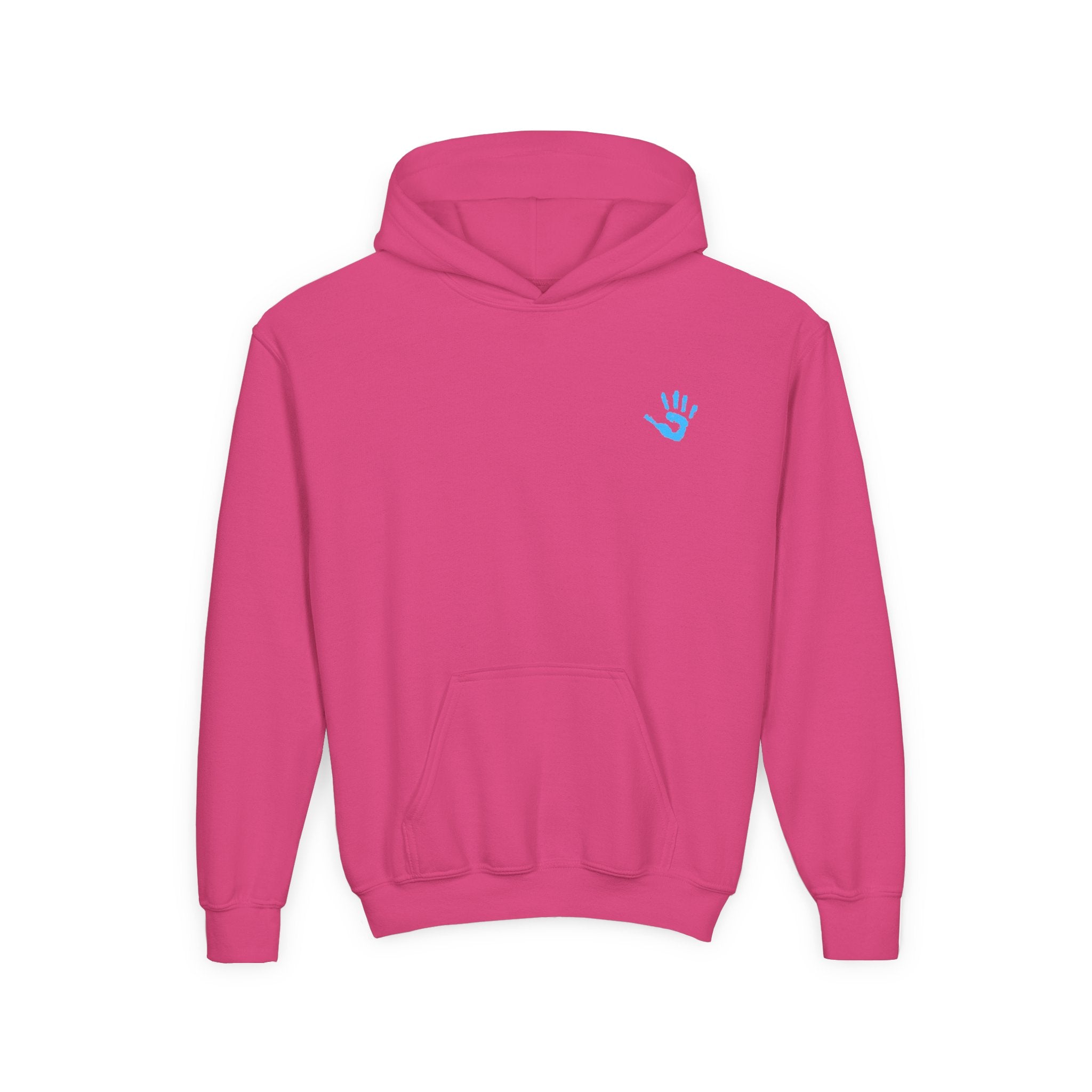 Youth Hoodie with Blue Handprint Chest Logo - Kids Casual Pullover