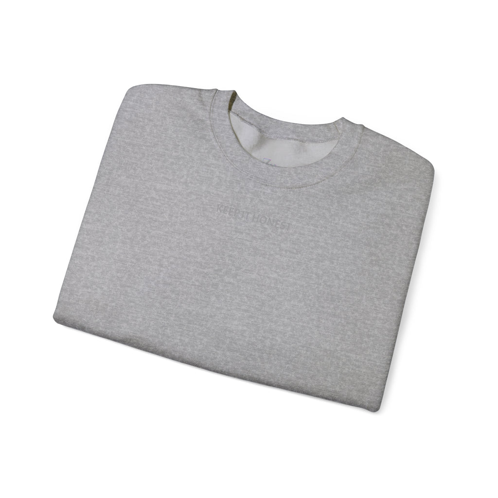 Crewneck Sweatshirt - Minimal "Keep It Honest" Chest Text, Cozy White Casual Pullover