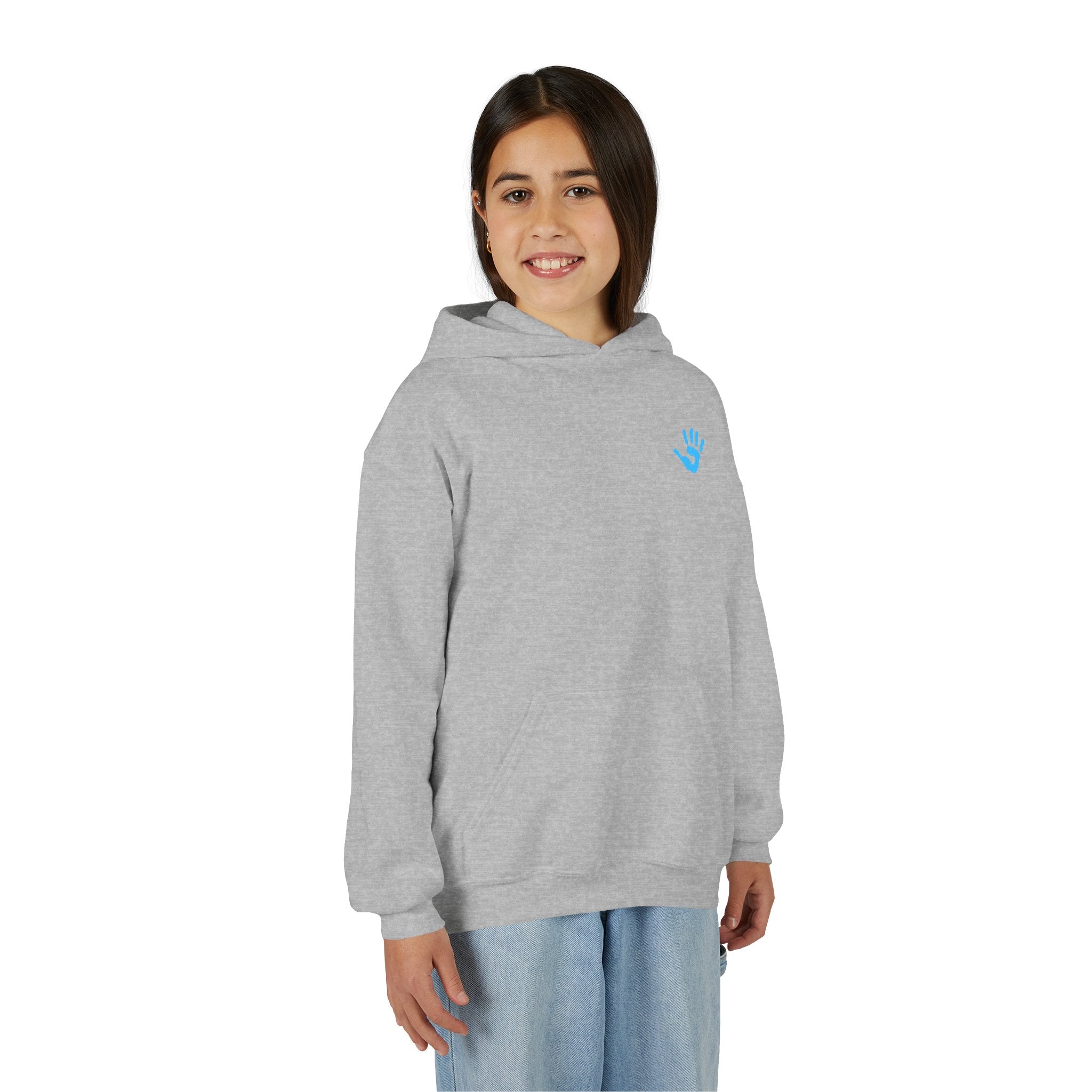 Youth Hoodie with Blue Handprint Chest Logo - Kids Casual Pullover