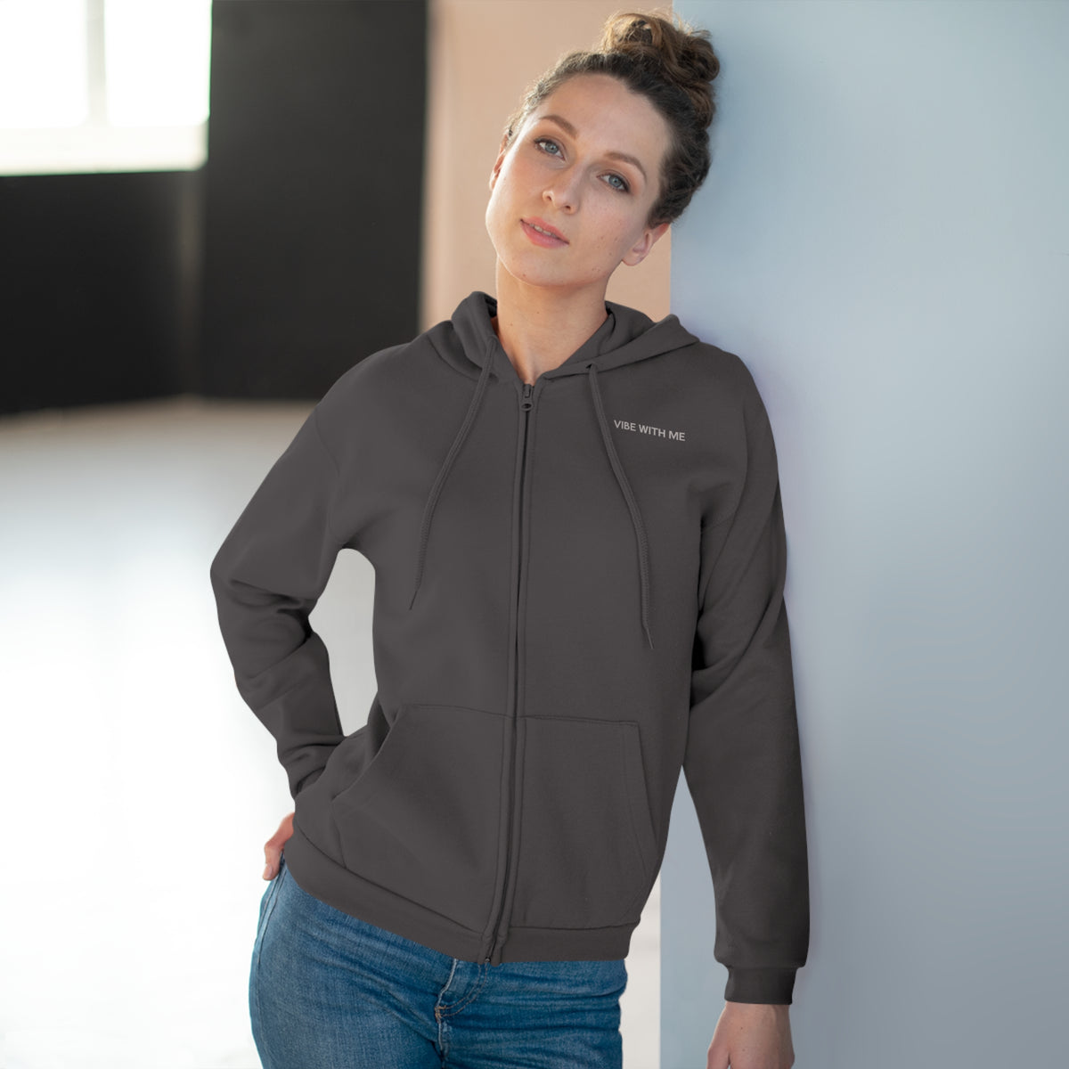 Minimal 'Vibe With Me' Zip Hoodie –Unisex Sweatshirt