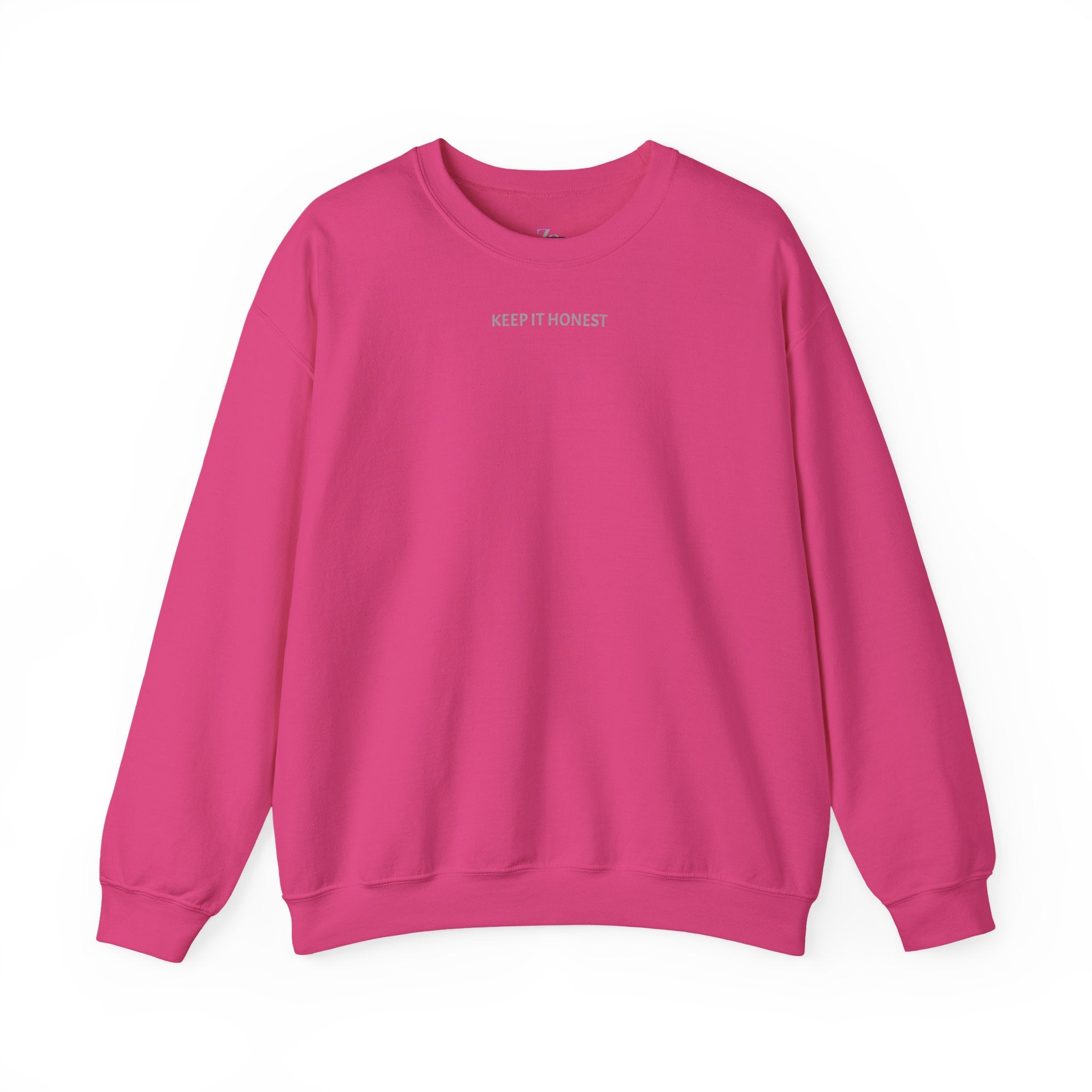 Crewneck Sweatshirt - Minimal "Keep It Honest" Chest Text, Cozy White Casual Pullover