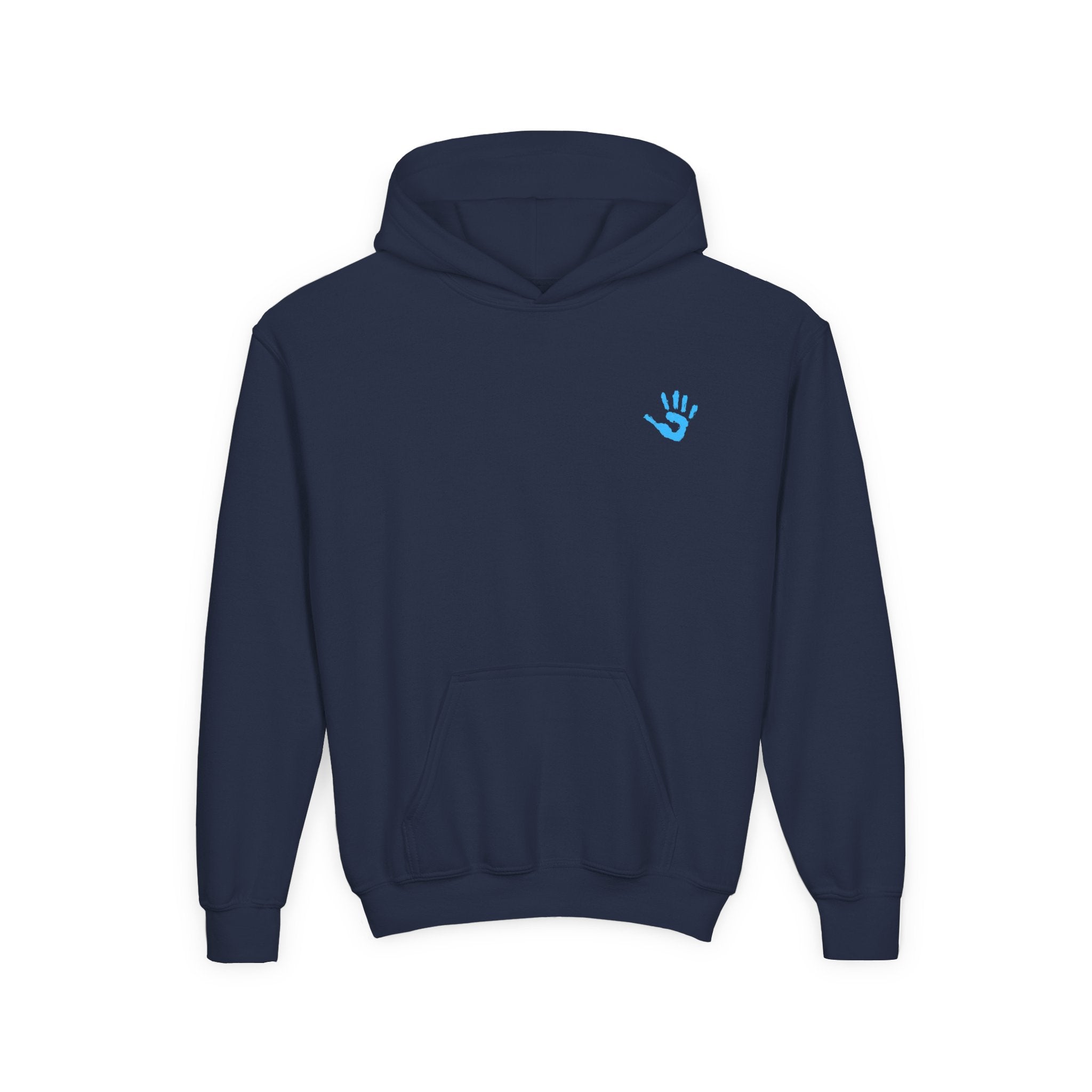 Youth Hoodie with Blue Handprint Chest Logo - Kids Casual Pullover