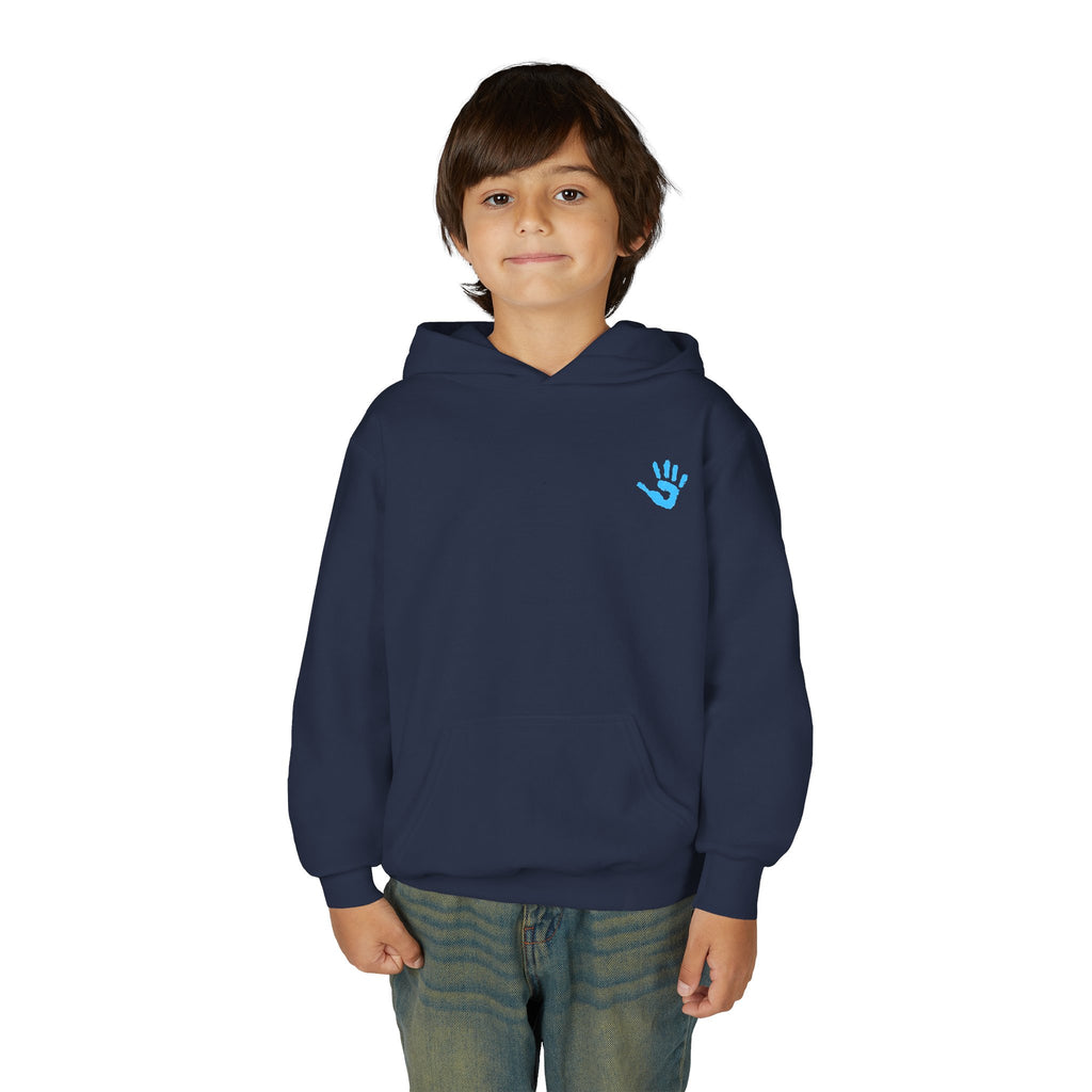 Youth Hoodie with Blue Handprint Chest Logo - Kids Casual Pullover