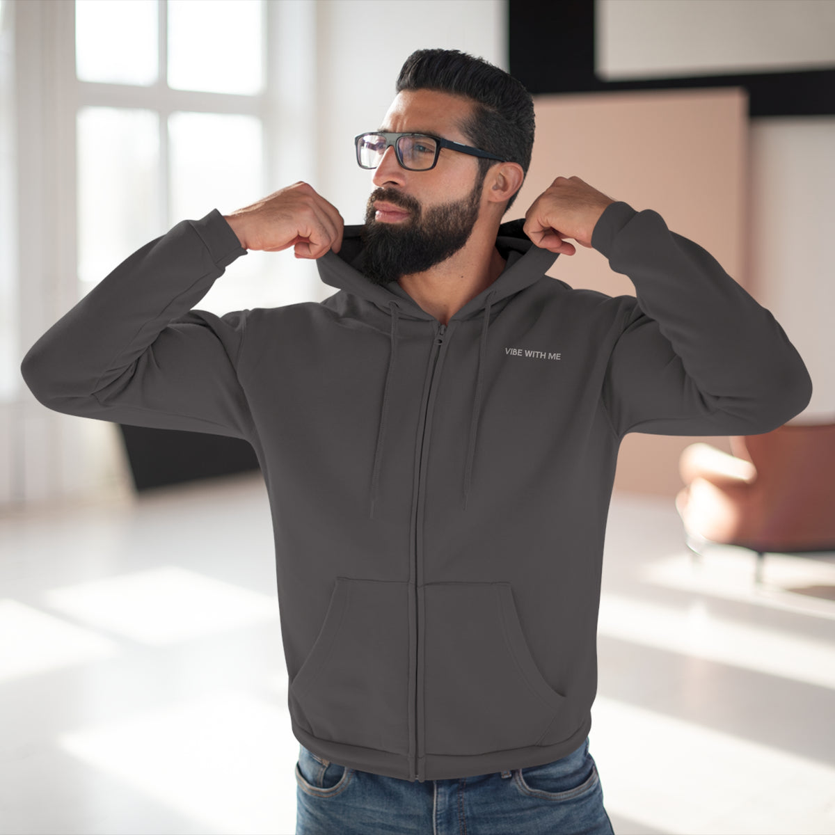 Minimal 'Vibe With Me' Zip Hoodie –Unisex Sweatshirt