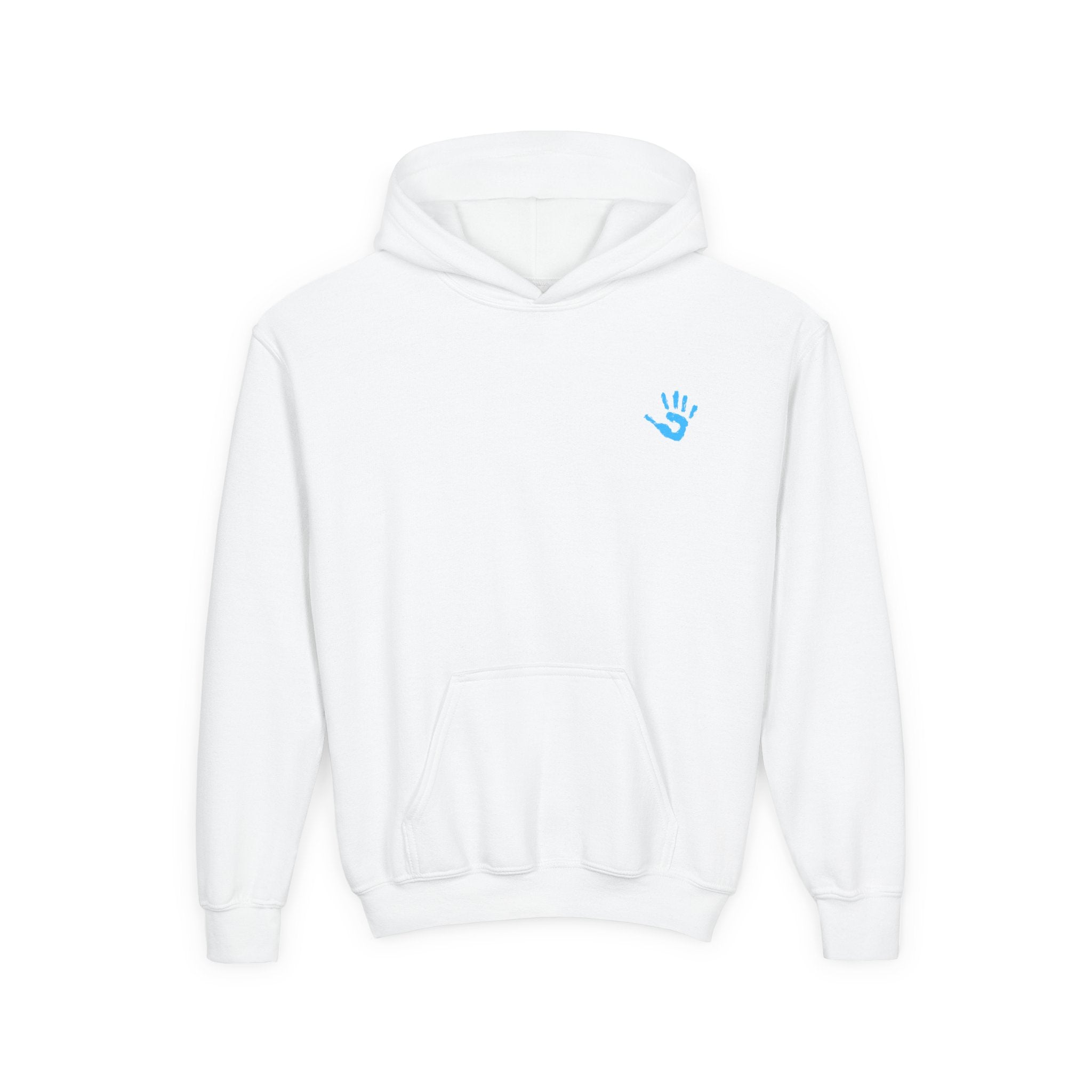 Youth Hoodie with Blue Handprint Chest Logo - Kids Casual Pullover