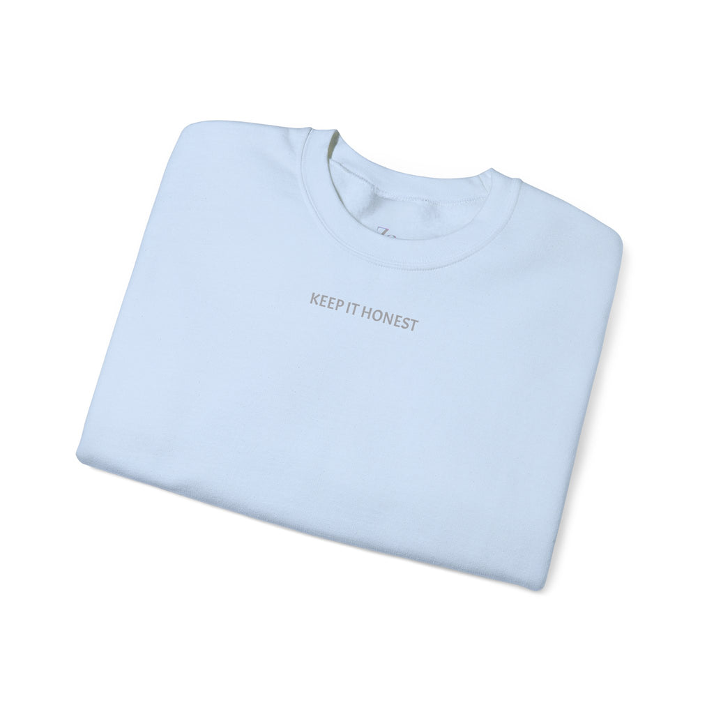Crewneck Sweatshirt - Minimal "Keep It Honest" Chest Text, Cozy White Casual Pullover