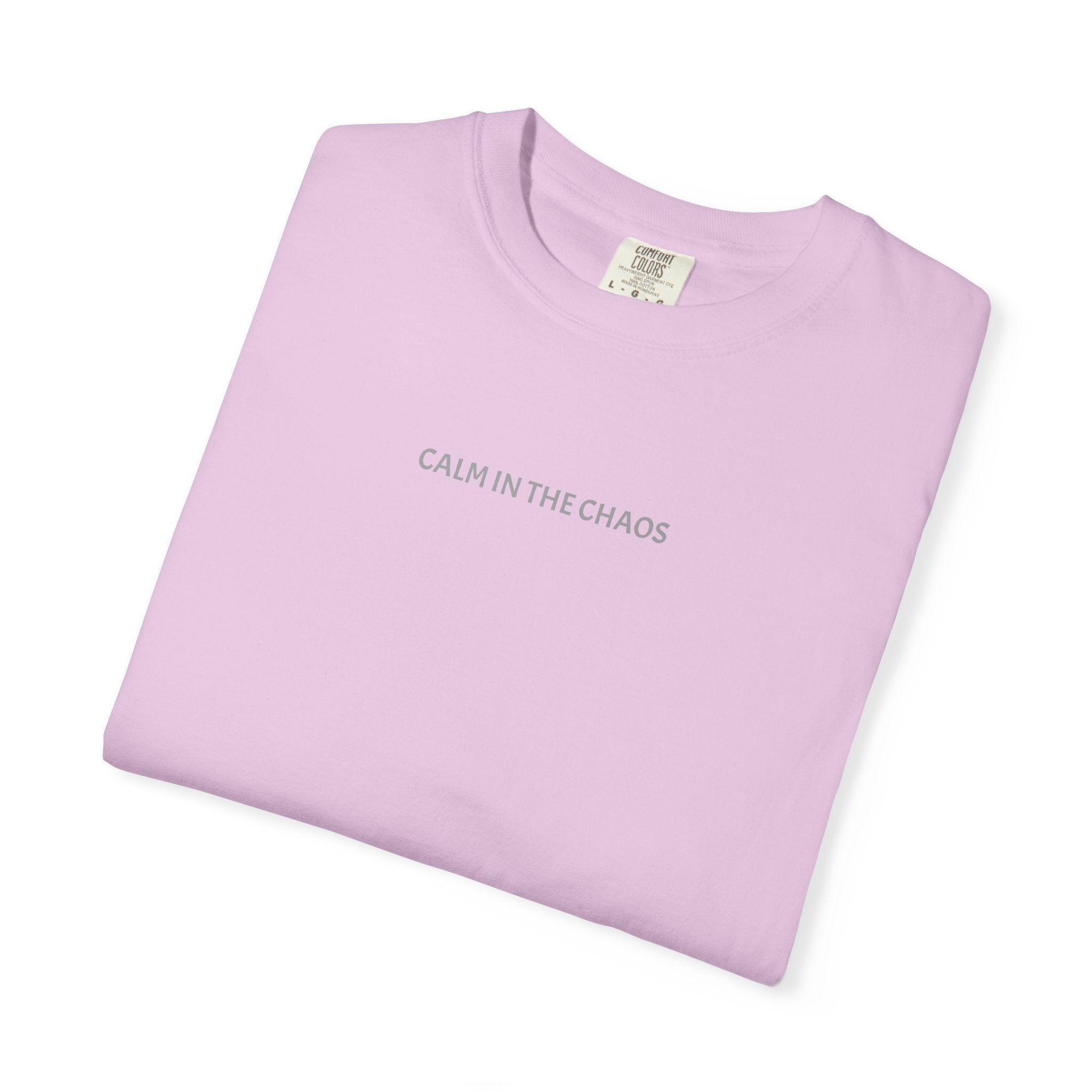 Calm in the Chaos T-Shirt — Minimalist White Tee with Subtle Text