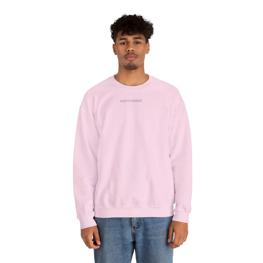 Crewneck Sweatshirt - Minimal "Keep It Honest" Chest Text, Cozy White Casual Pullover