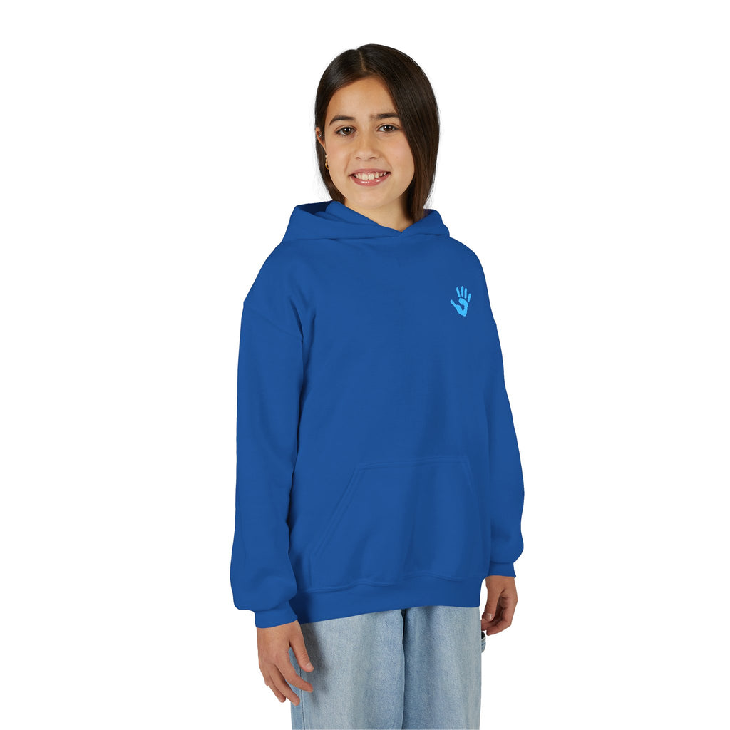 Youth Hoodie with Blue Handprint Chest Logo - Kids Casual Pullover