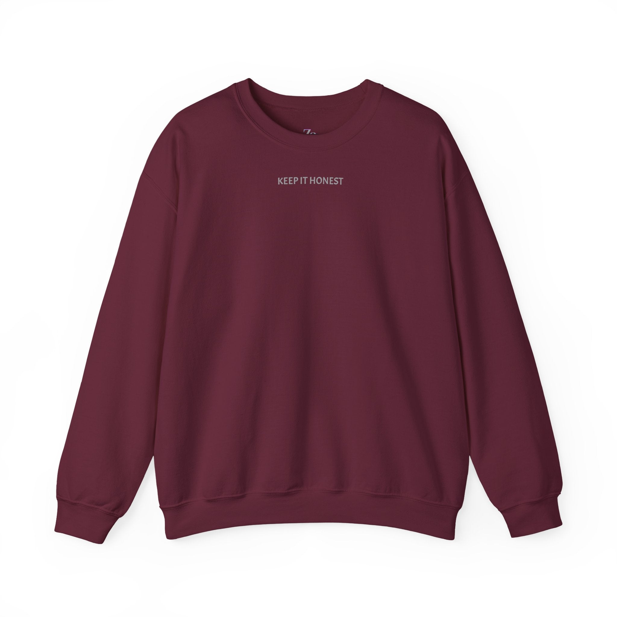 Crewneck Sweatshirt - Minimal "Keep It Honest" Chest Text, Cozy White Casual Pullover