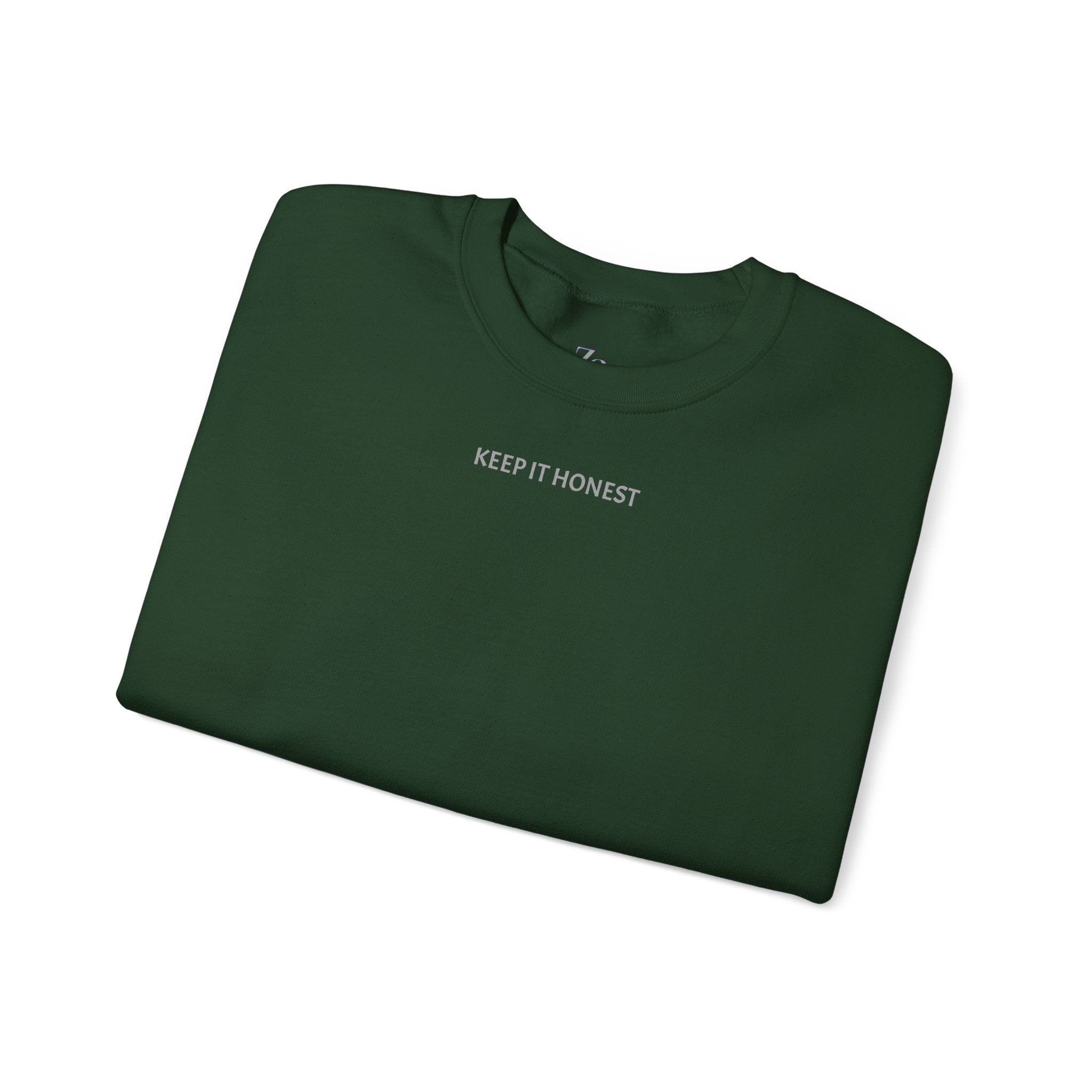 Crewneck Sweatshirt - Minimal "Keep It Honest" Chest Text, Cozy White Casual Pullover