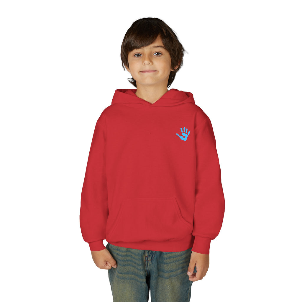 Youth Hoodie with Blue Handprint Chest Logo - Kids Casual Pullover