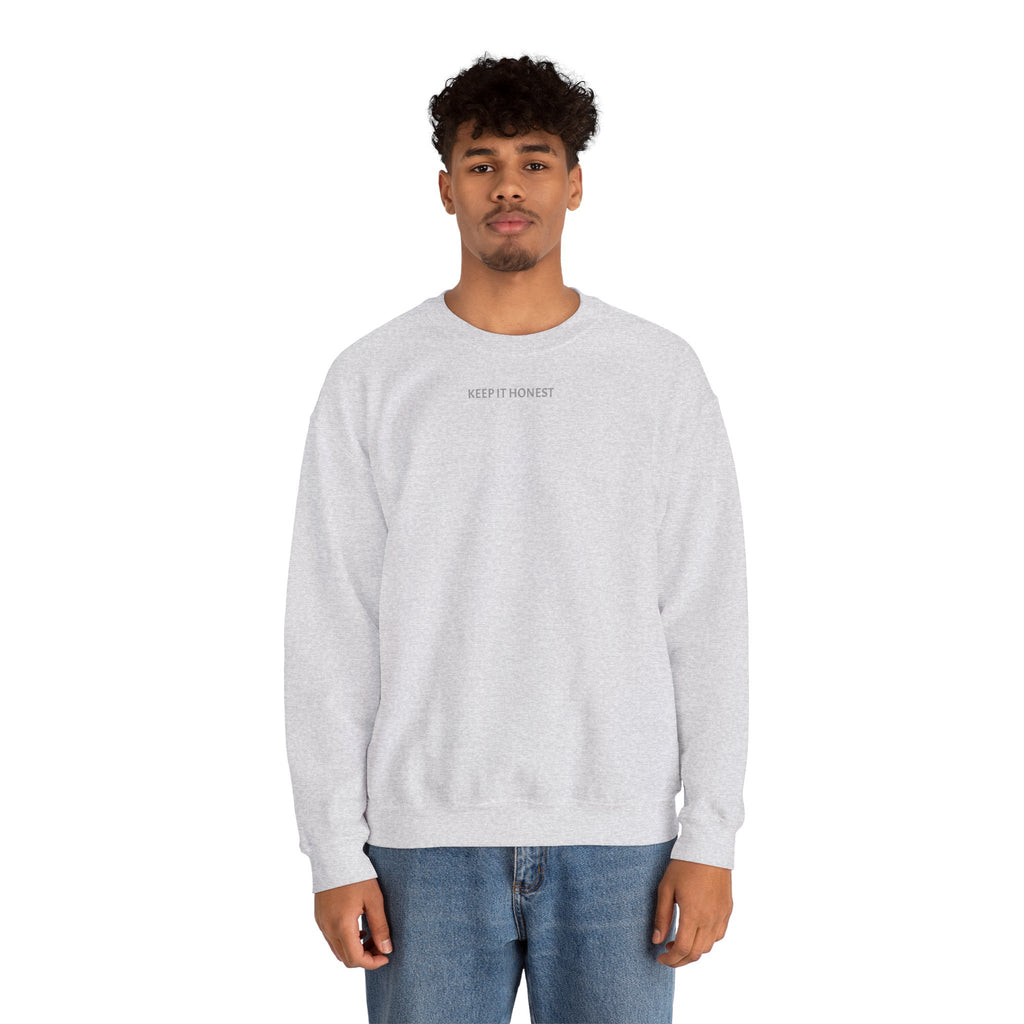 Crewneck Sweatshirt - Minimal "Keep It Honest" Chest Text, Cozy White Casual Pullover