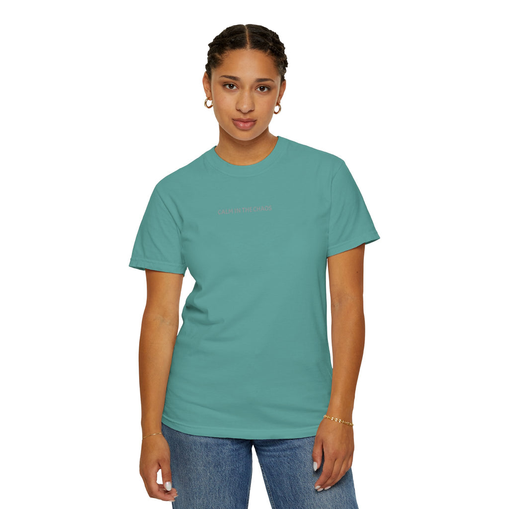 Calm in the Chaos T-Shirt — Minimalist White Tee with Subtle Text