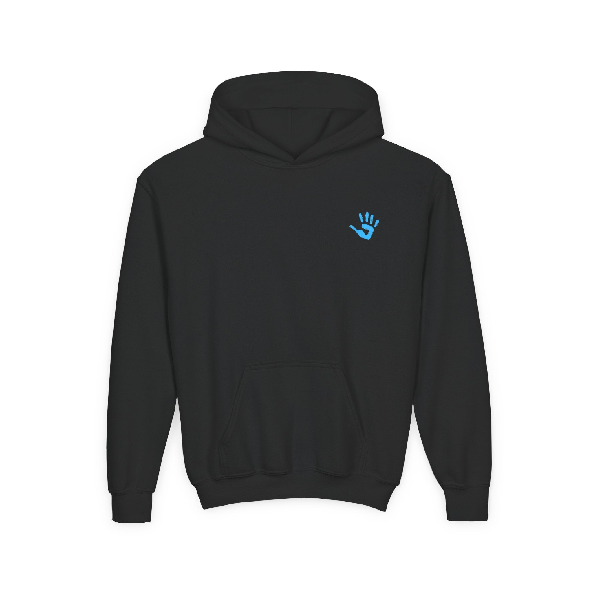 Youth Hoodie with Blue Handprint Chest Logo - Kids Casual Pullover