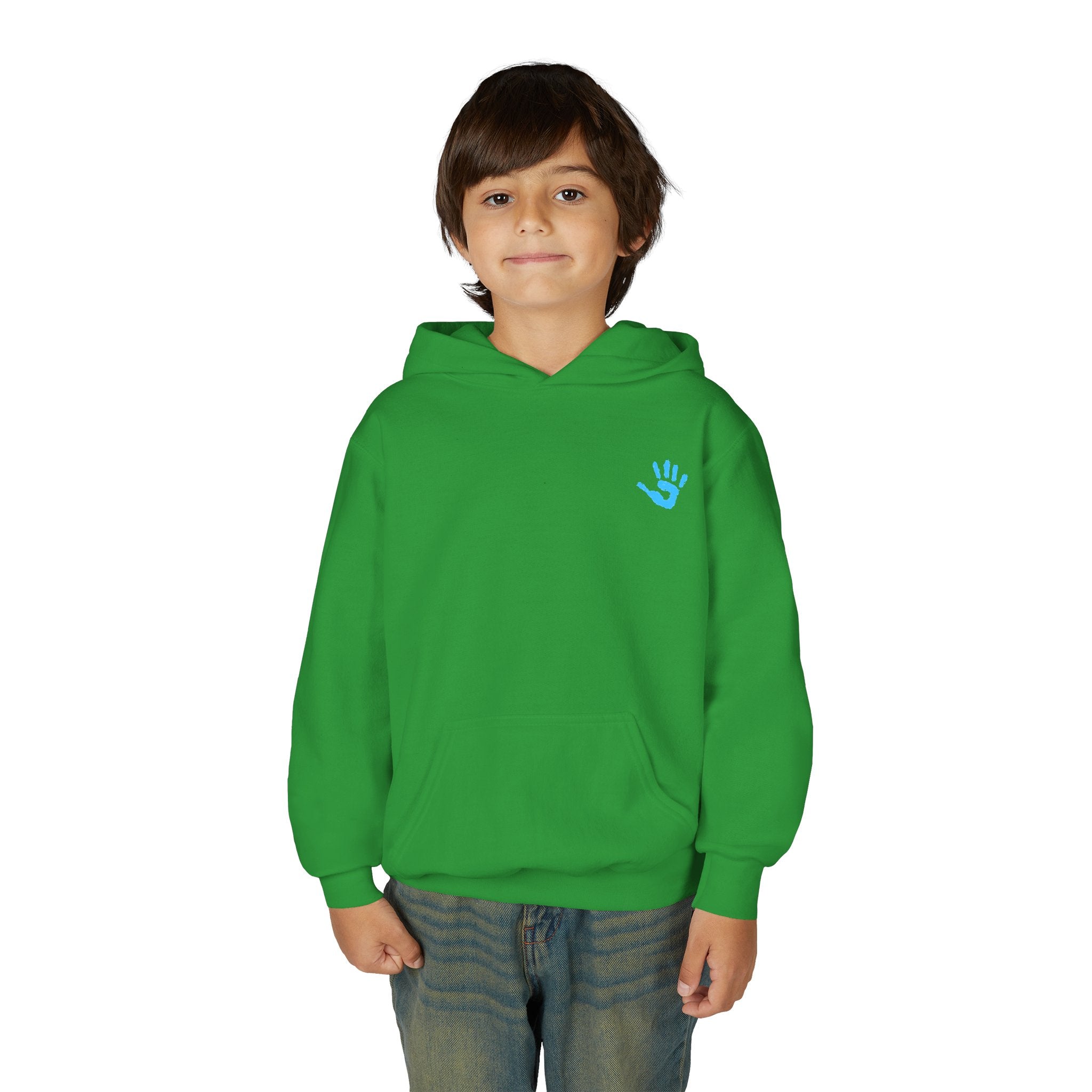 Youth Hoodie with Blue Handprint Chest Logo - Kids Casual Pullover