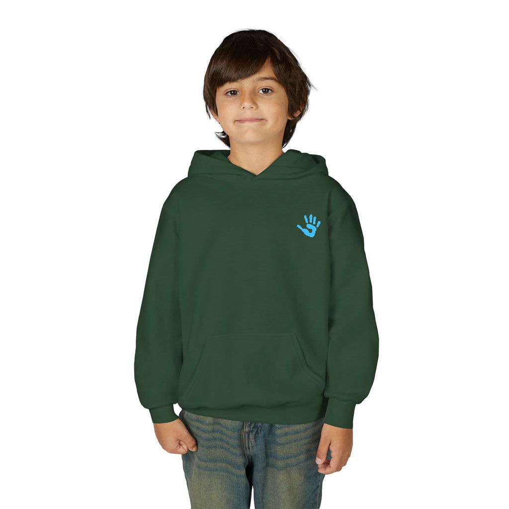 Youth Hoodie with Blue Handprint Chest Logo - Kids Casual Pullover