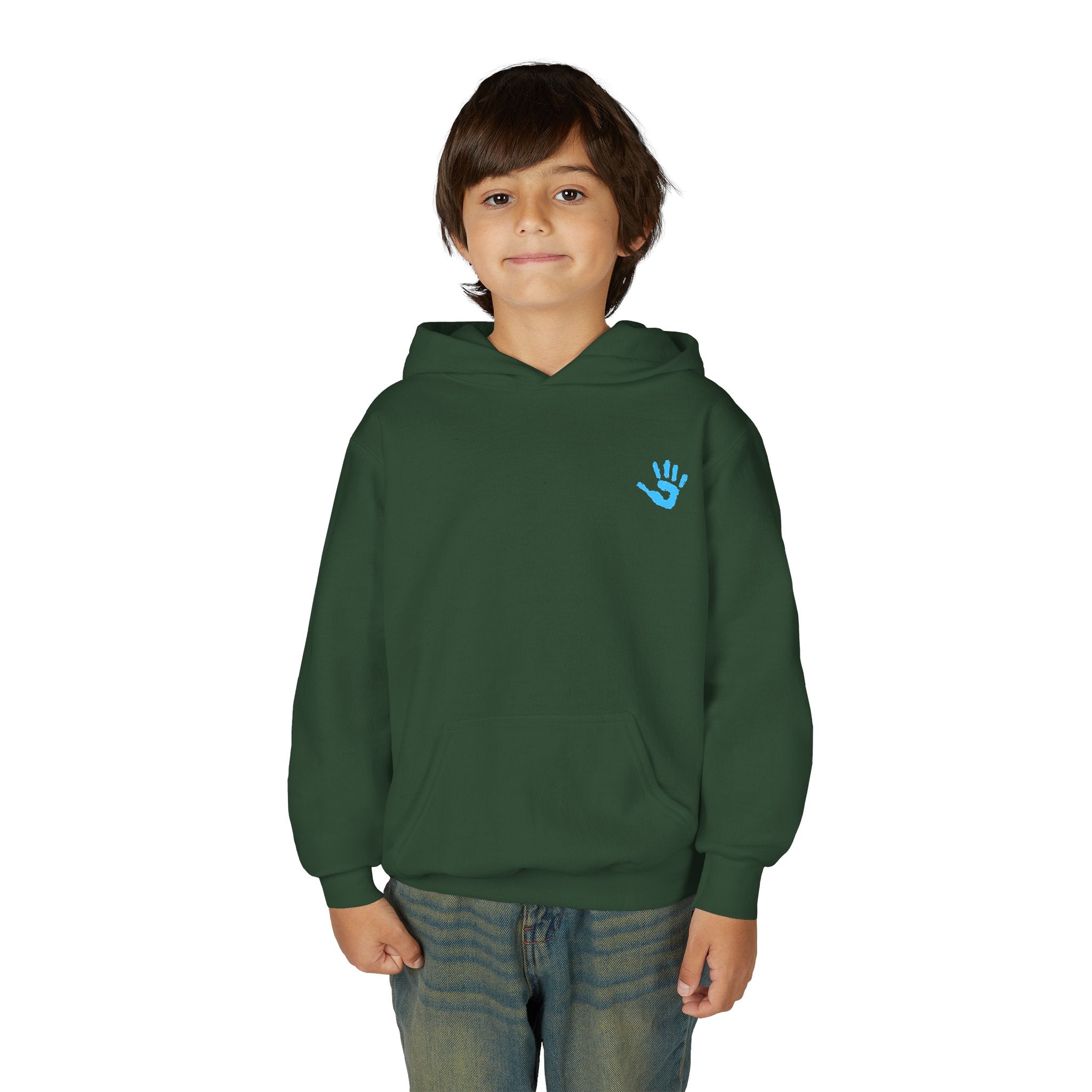 Youth Hoodie with Blue Handprint Chest Logo - Kids Casual Pullover