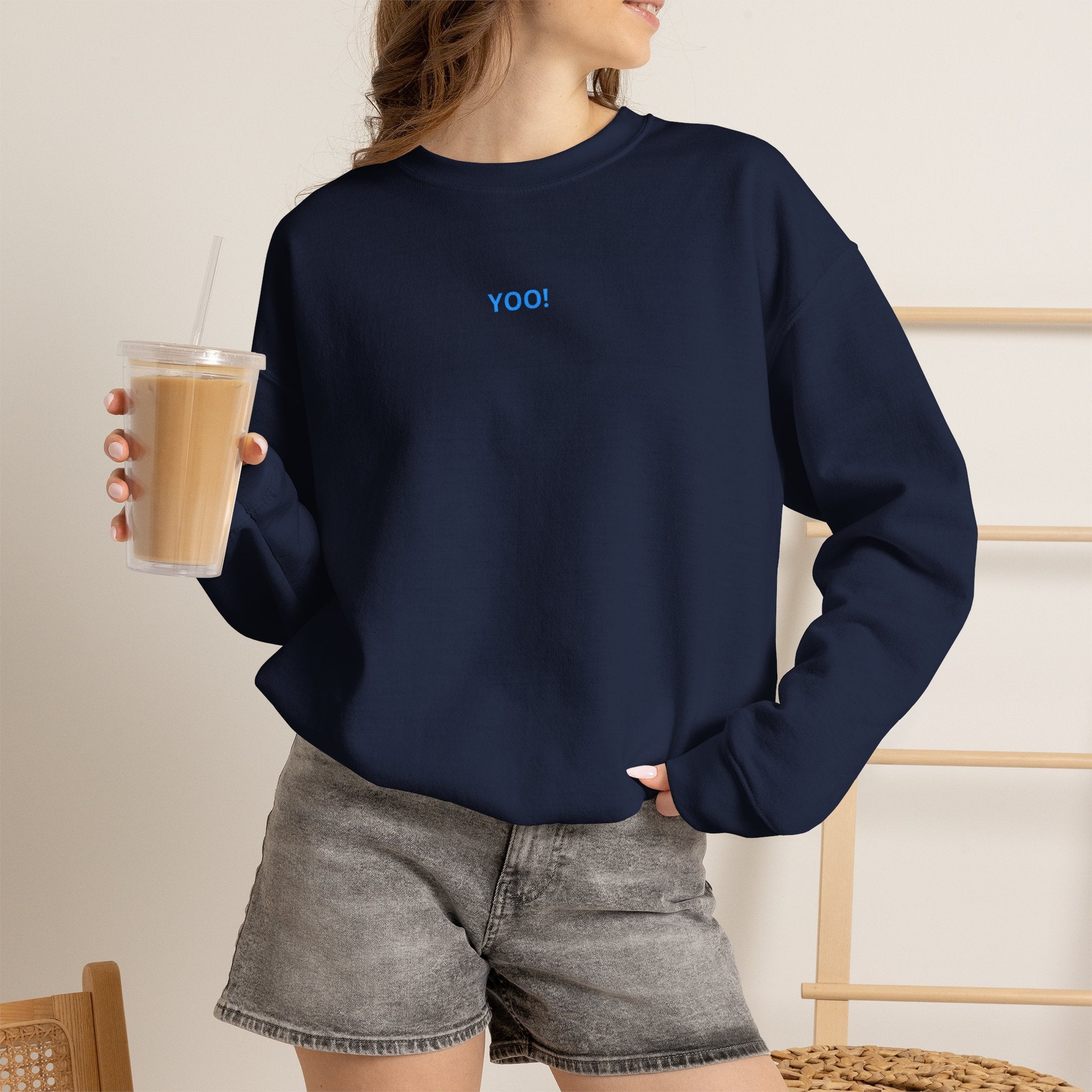 Minimal 'YOO!' Crewneck Sweatshirt — Unisex Sweatshirt