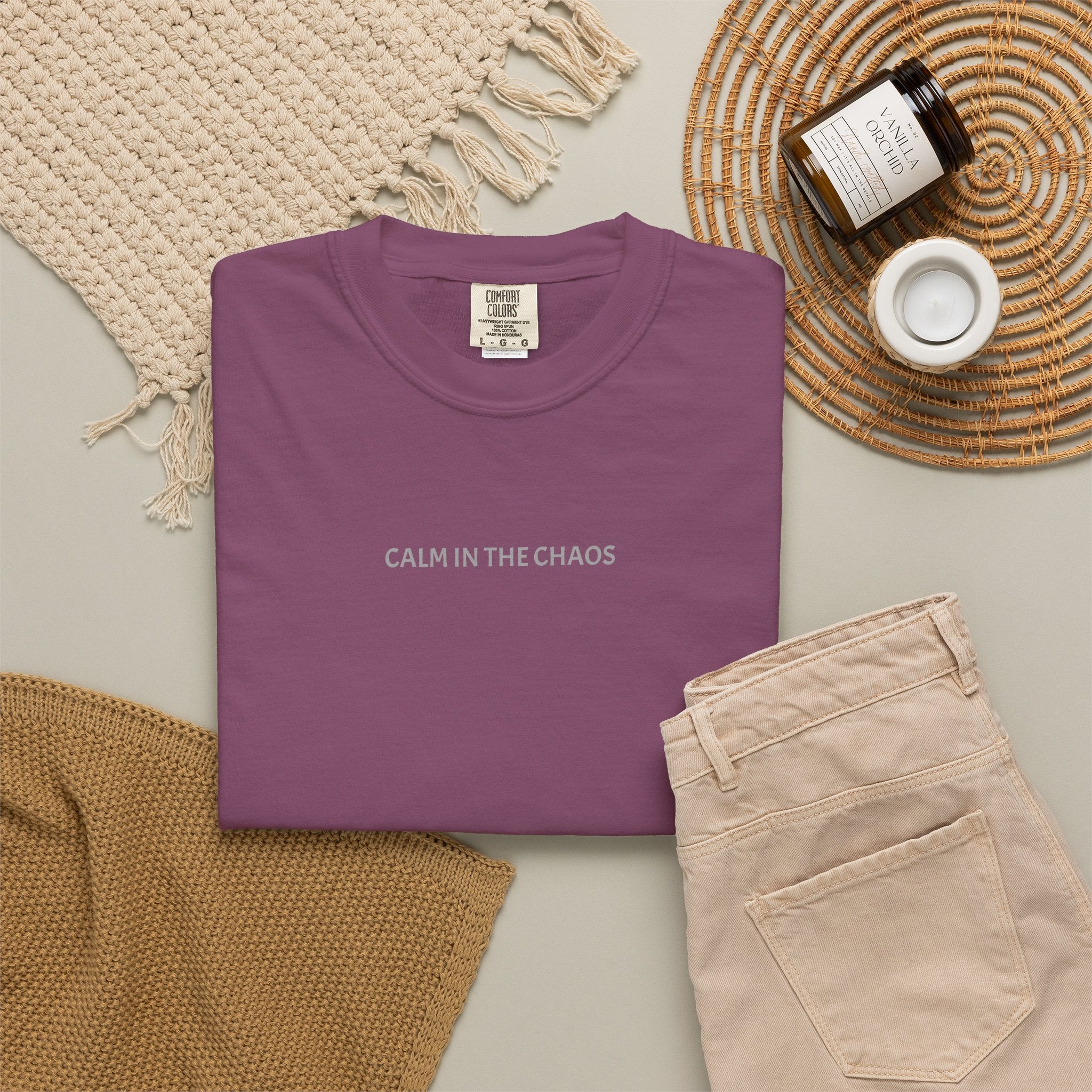 Calm in the Chaos T-Shirt — Minimalist White Tee with Subtle Text