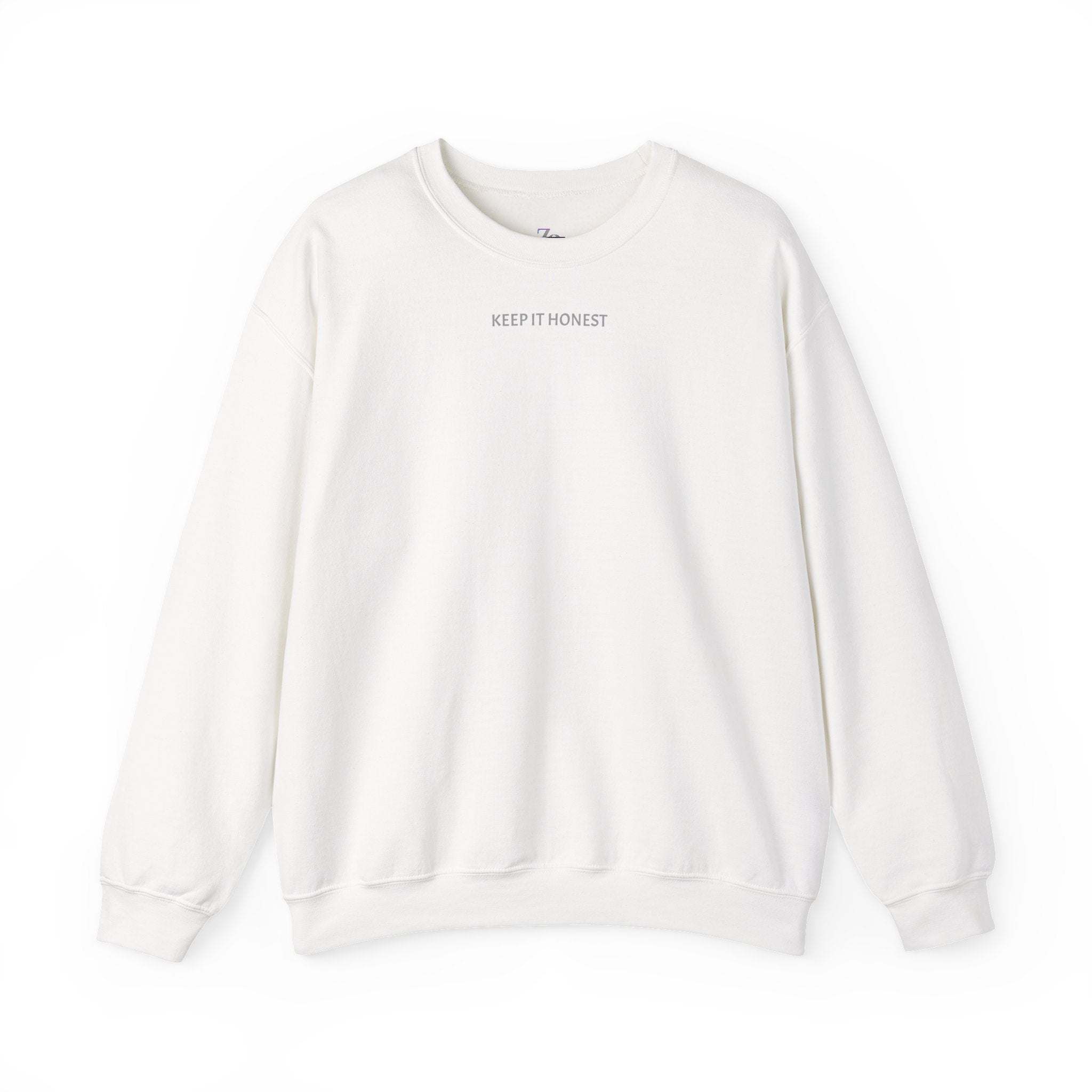 Crewneck Sweatshirt - Minimal "Keep It Honest" Chest Text, Cozy White Casual Pullover