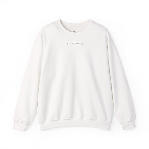 Crewneck Sweatshirt - Minimal "Keep It Honest" Chest Text, Cozy White Casual Pullover