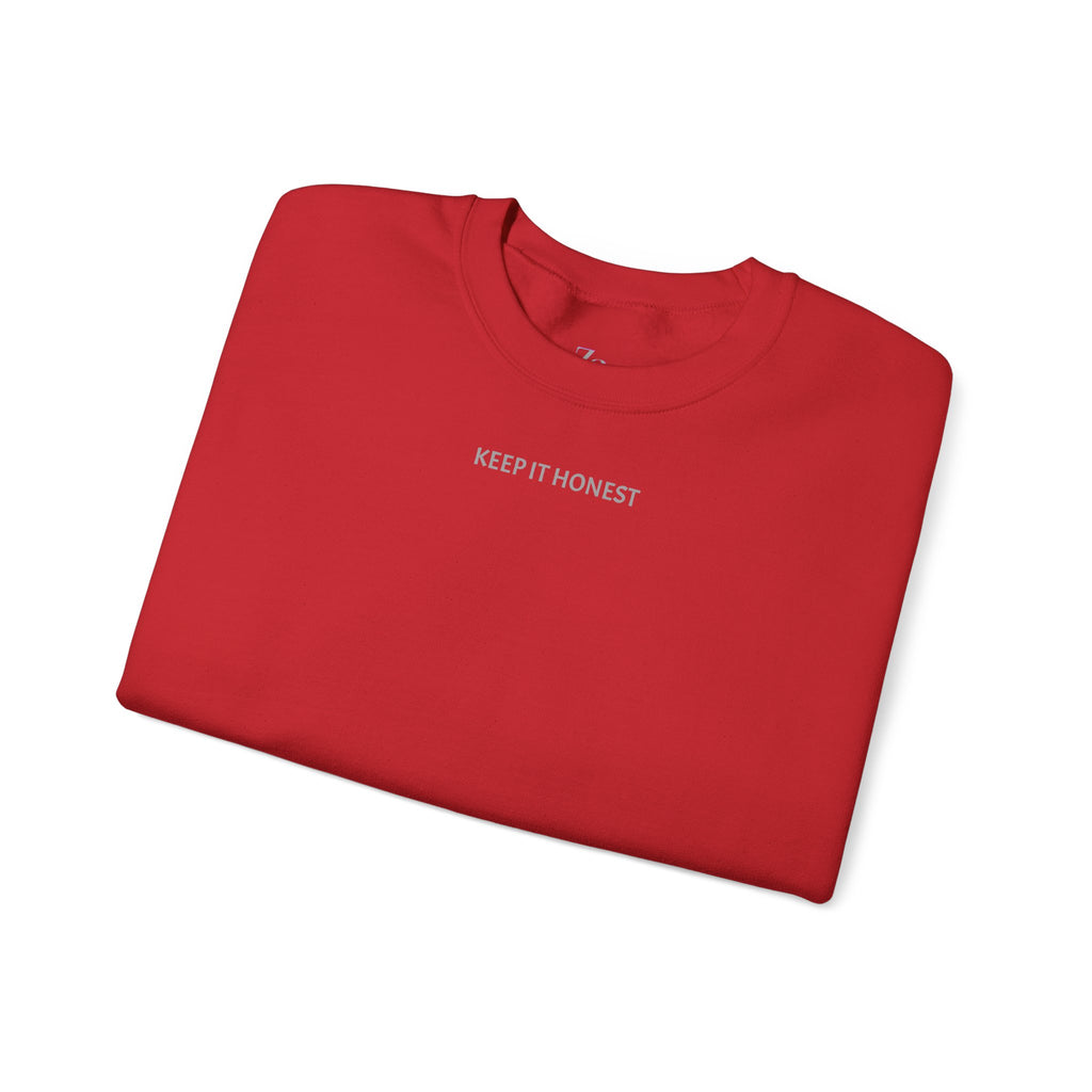 Crewneck Sweatshirt - Minimal "Keep It Honest" Chest Text, Cozy White Casual Pullover