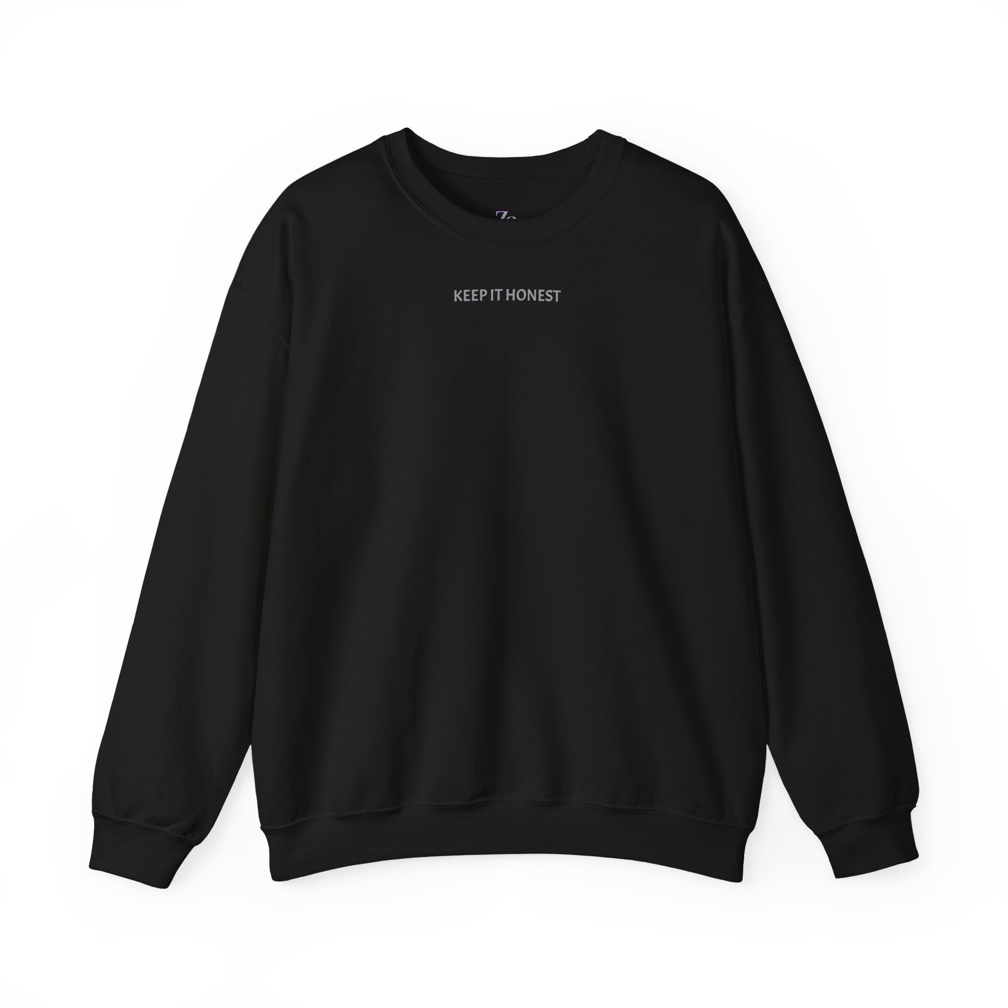 Crewneck Sweatshirt - Minimal "Keep It Honest" Chest Text, Cozy White Casual Pullover
