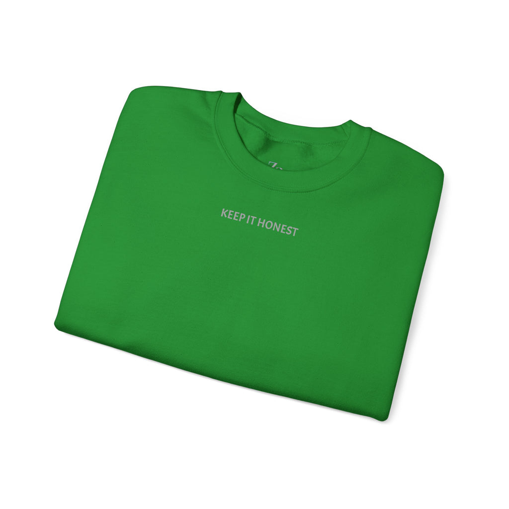 Crewneck Sweatshirt - Minimal "Keep It Honest" Chest Text, Cozy White Casual Pullover