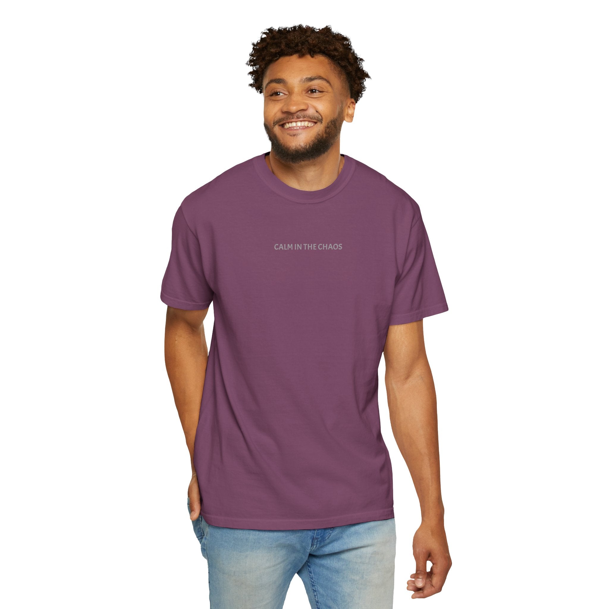 Calm in the Chaos T-Shirt — Minimalist White Tee with Subtle Text