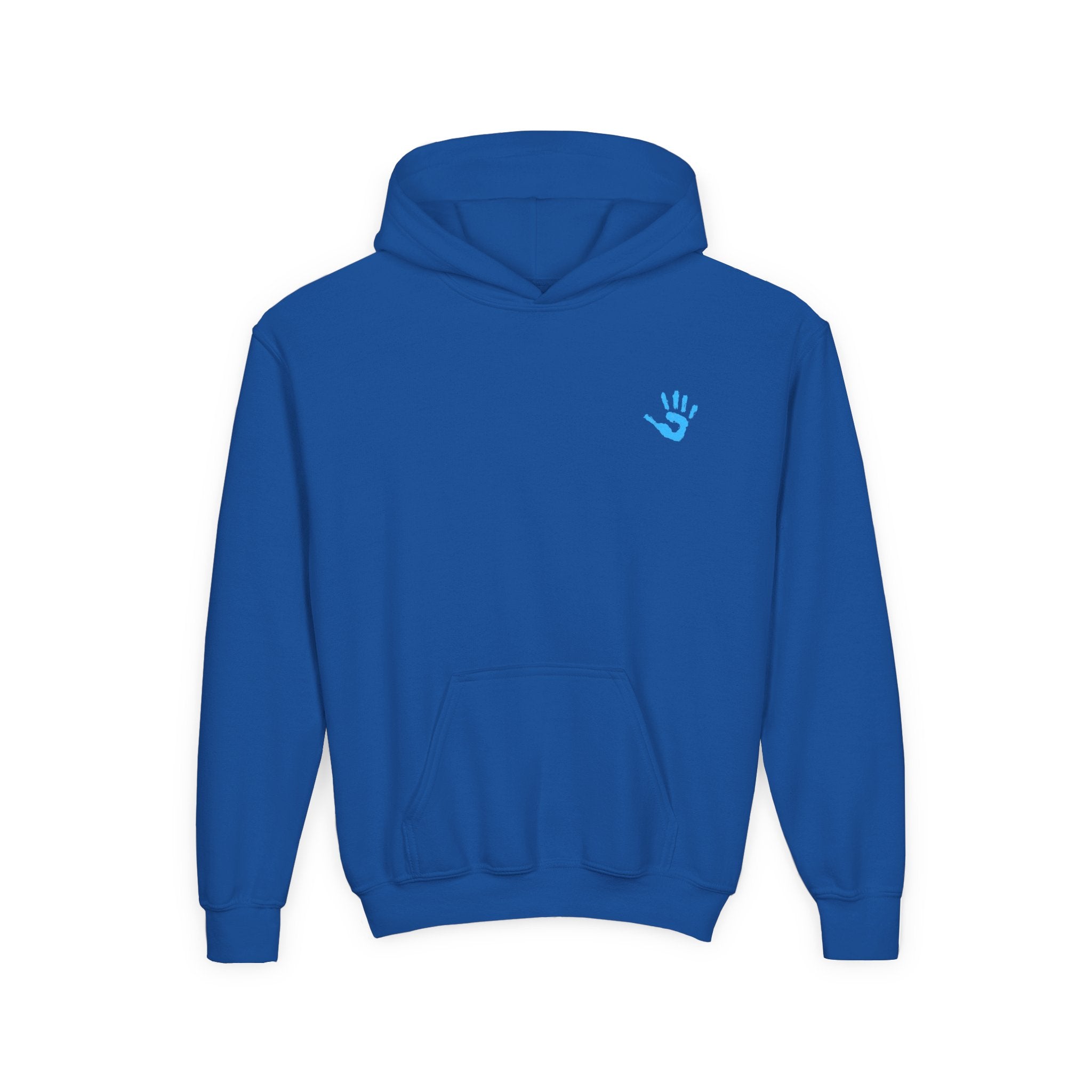 Youth Hoodie with Blue Handprint Chest Logo - Kids Casual Pullover