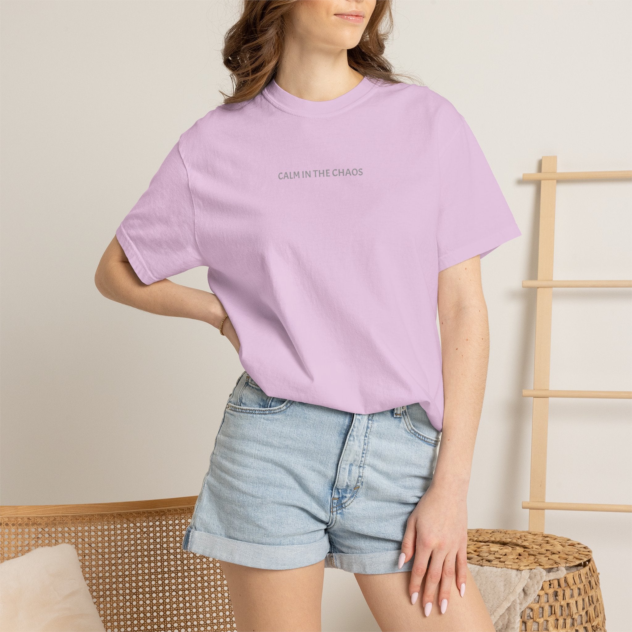 Calm in the Chaos T-Shirt — Minimalist White Tee with Subtle Text