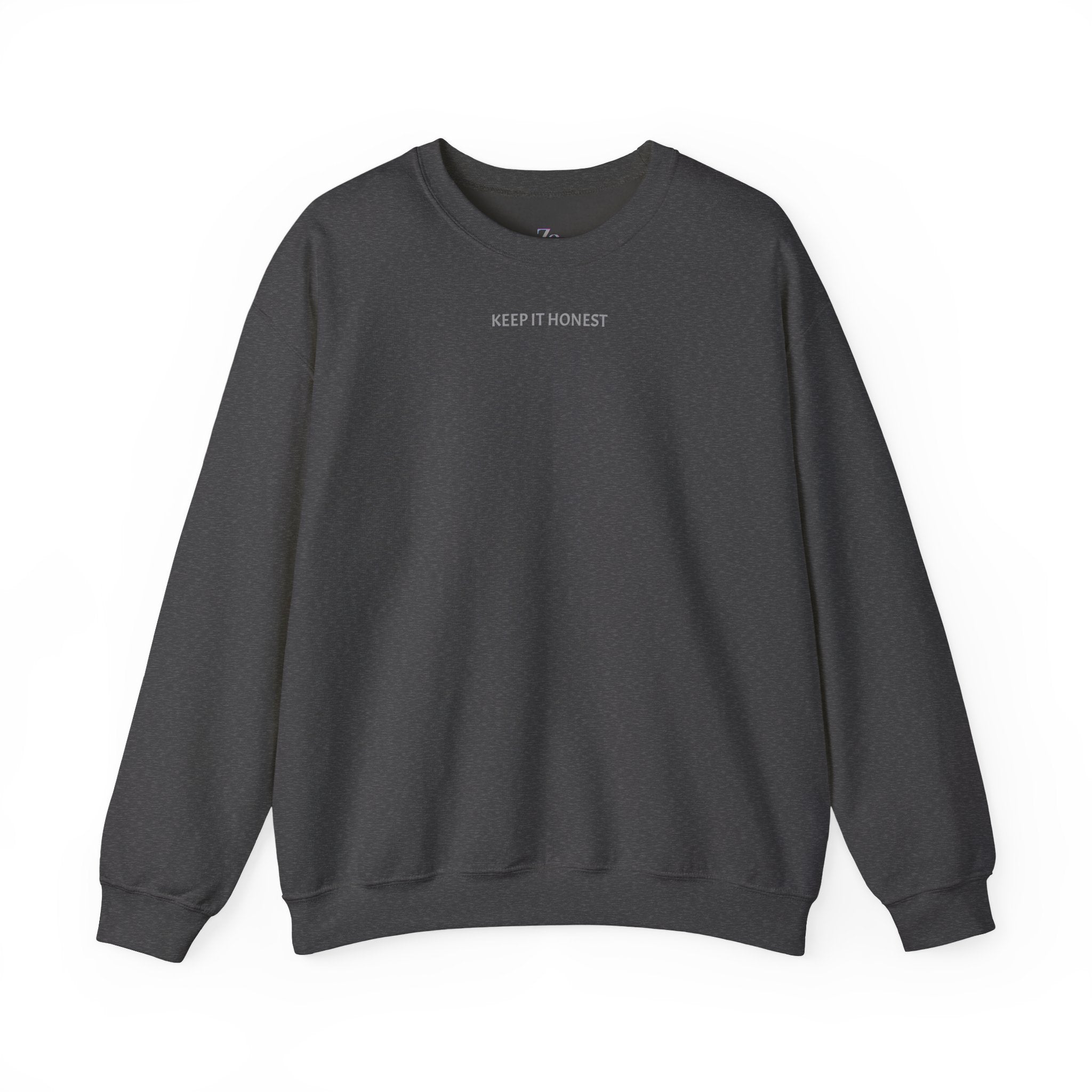 Crewneck Sweatshirt - Minimal "Keep It Honest" Chest Text, Cozy White Casual Pullover