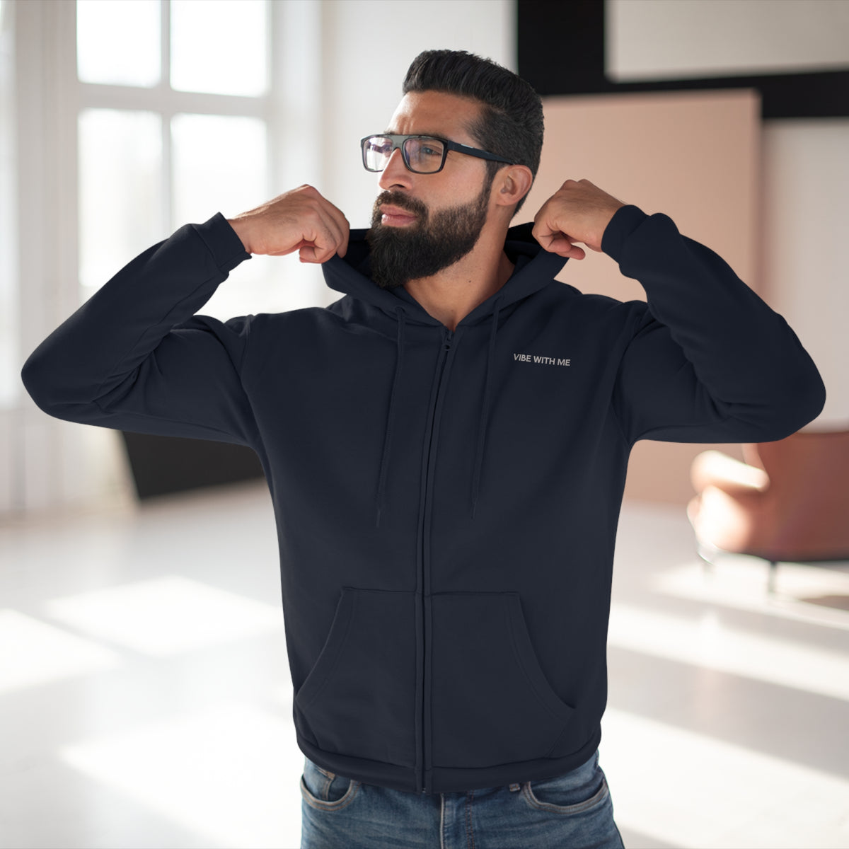 Minimal 'Vibe With Me' Zip Hoodie –Unisex Sweatshirt