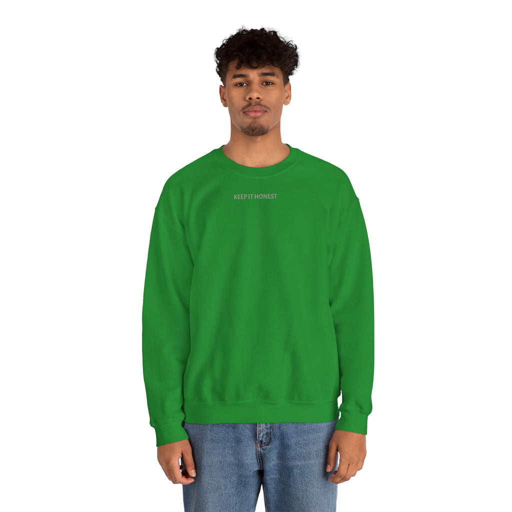 Crewneck Sweatshirt - Minimal "Keep It Honest" Chest Text, Cozy White Casual Pullover