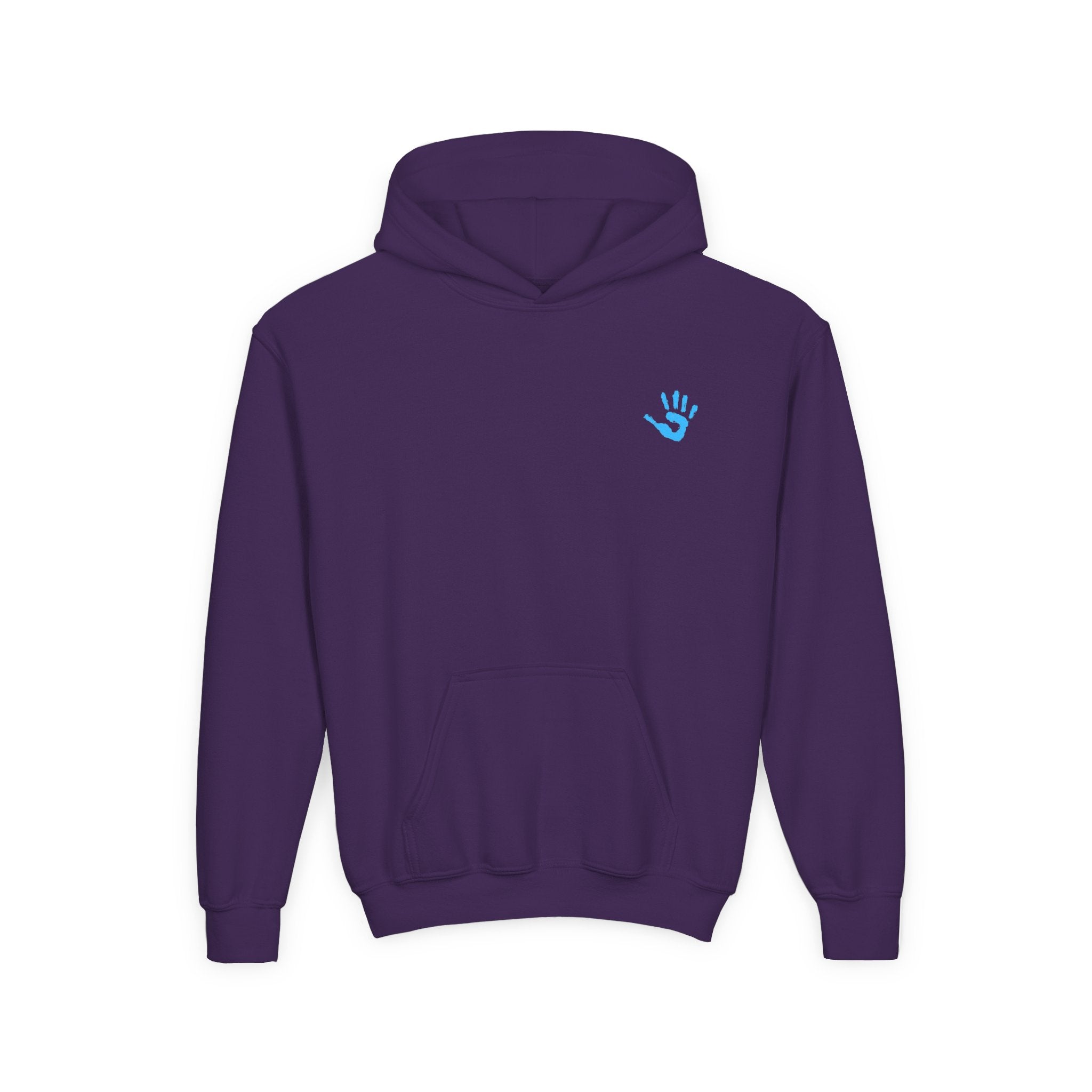 Youth Hoodie with Blue Handprint Chest Logo - Kids Casual Pullover