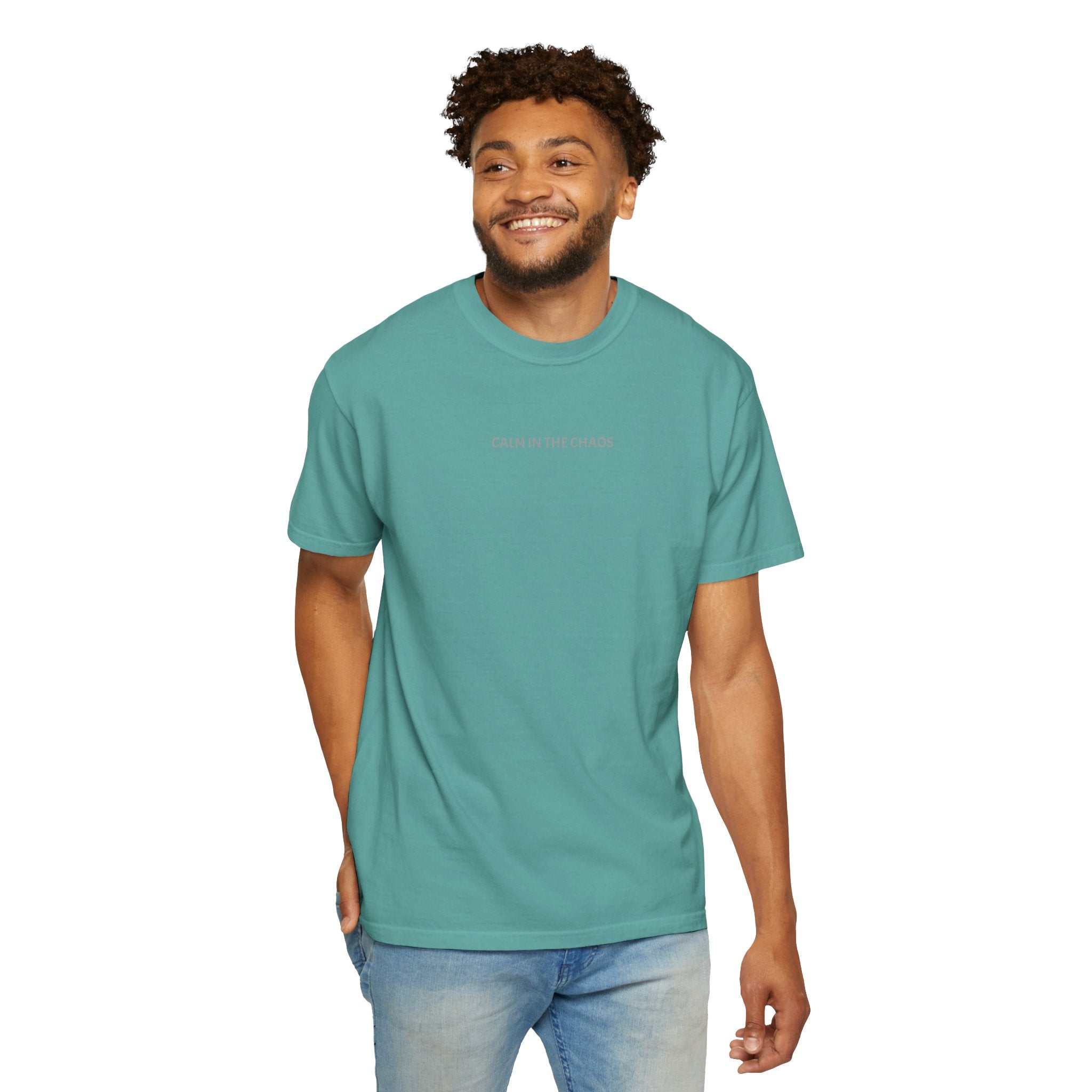 Calm in the Chaos T-Shirt — Minimalist White Tee with Subtle Text