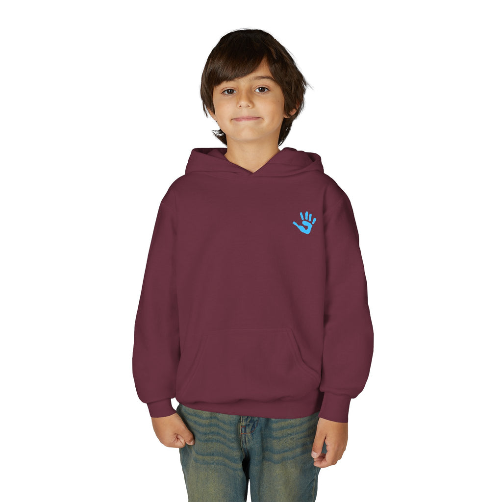 Youth Hoodie with Blue Handprint Chest Logo - Kids Casual Pullover