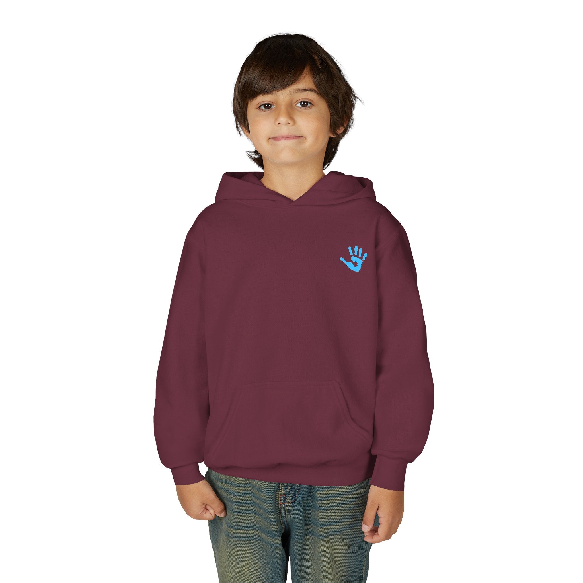 Youth Hoodie with Blue Handprint Chest Logo - Kids Casual Pullover