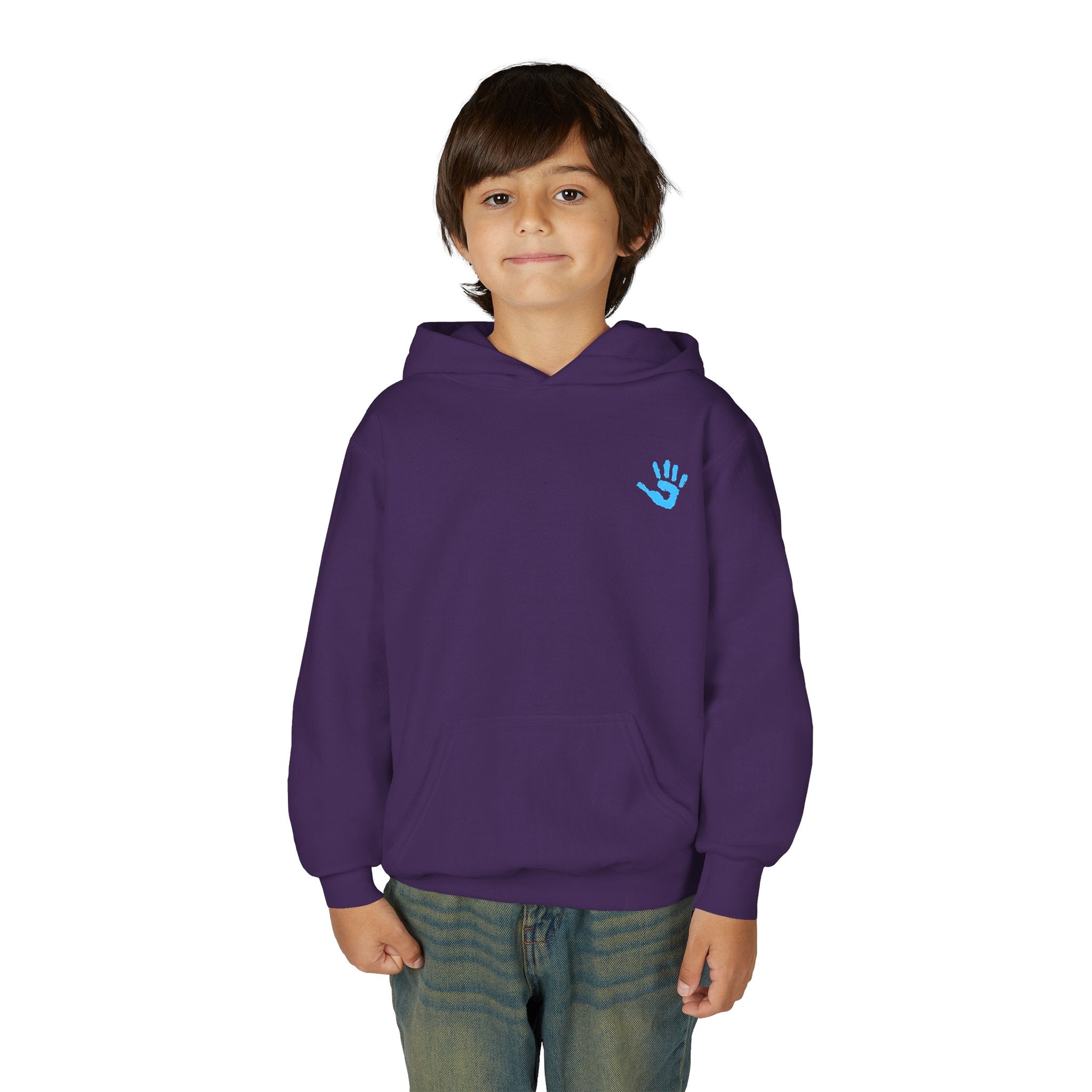 Youth Hoodie with Blue Handprint Chest Logo - Kids Casual Pullover