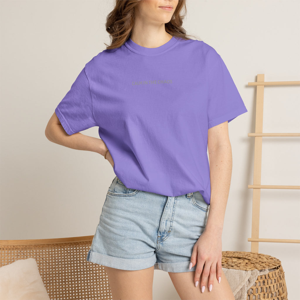 Calm in the Chaos T-Shirt — Minimalist White Tee with Subtle Text