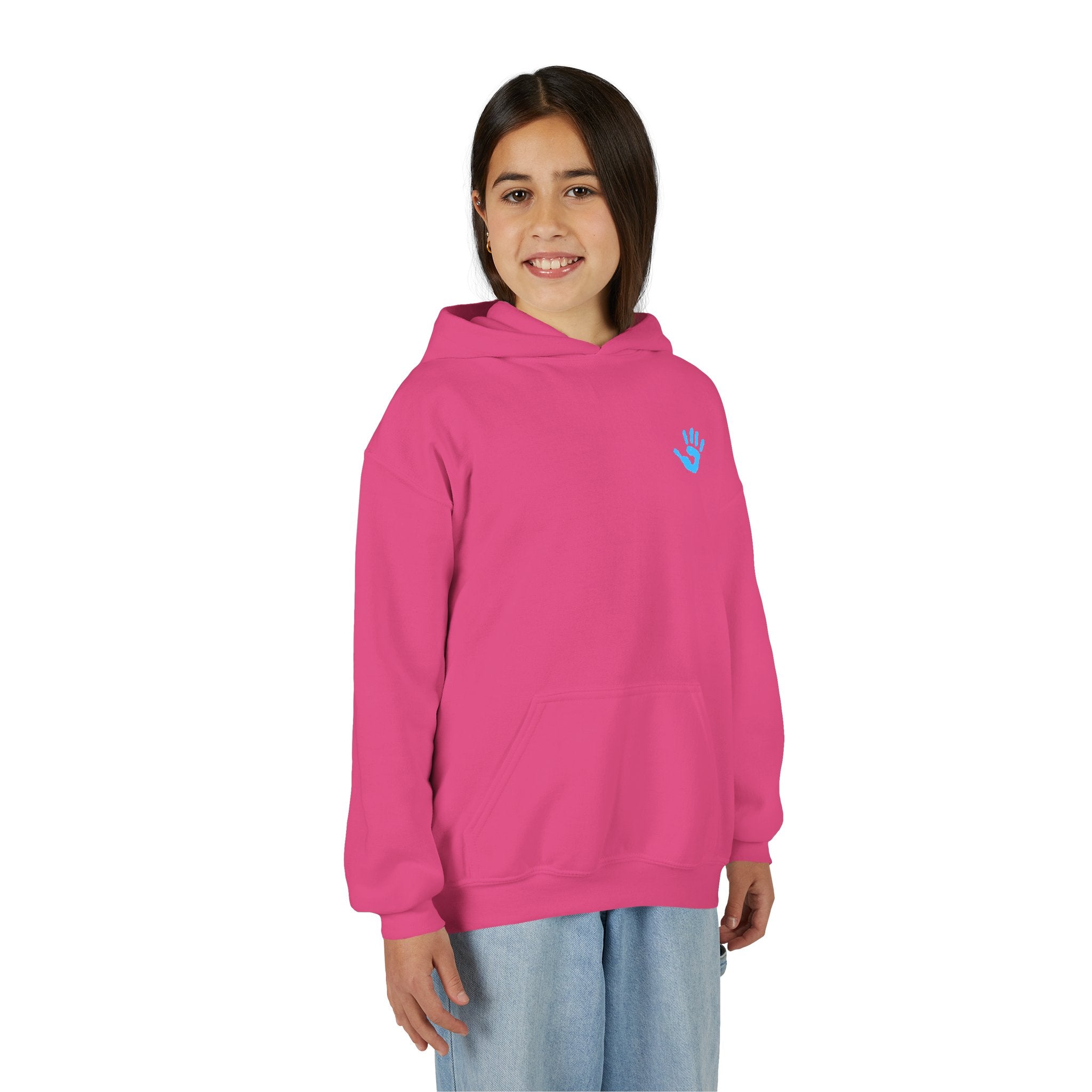 Youth Hoodie with Blue Handprint Chest Logo - Kids Casual Pullover