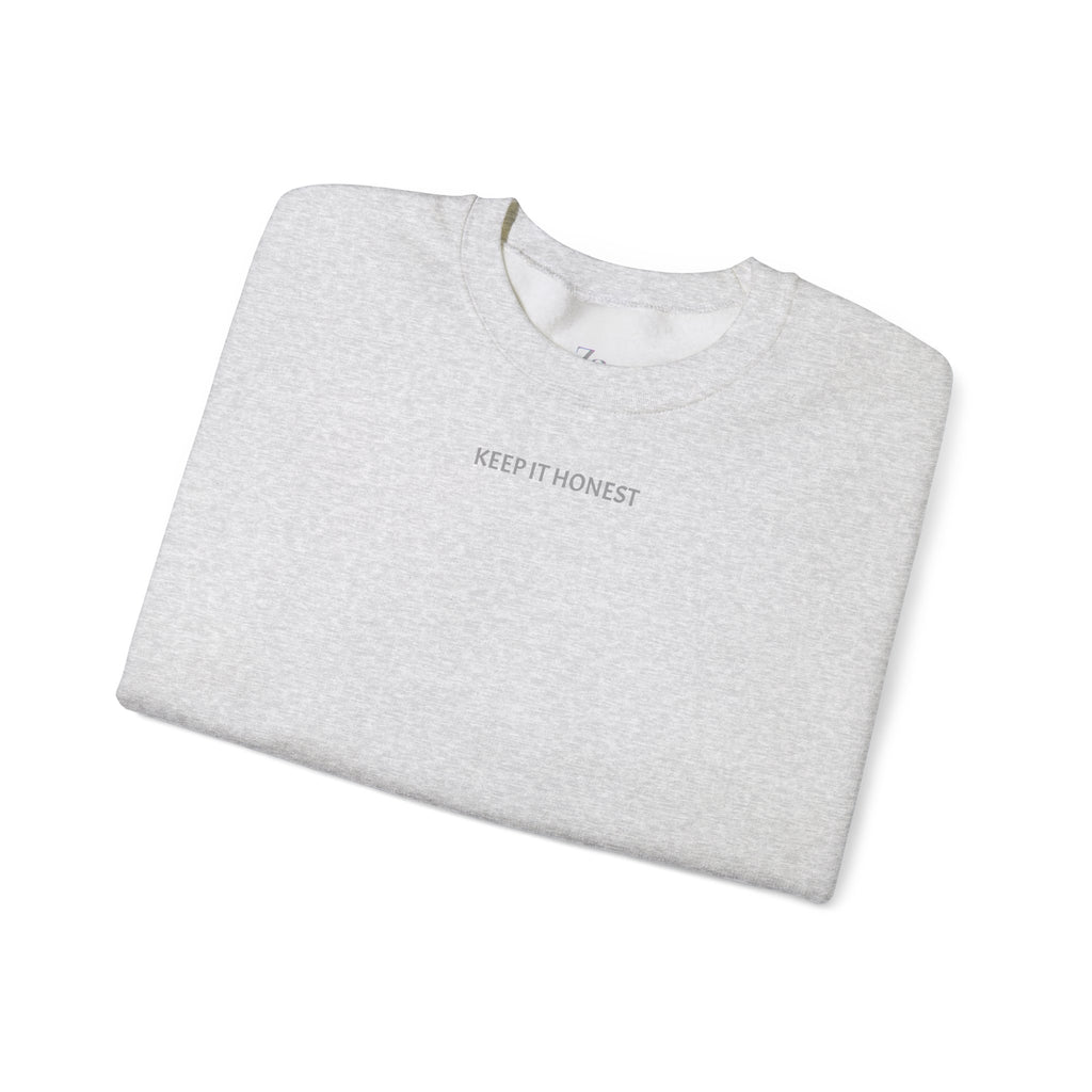 Crewneck Sweatshirt - Minimal "Keep It Honest" Chest Text, Cozy White Casual Pullover