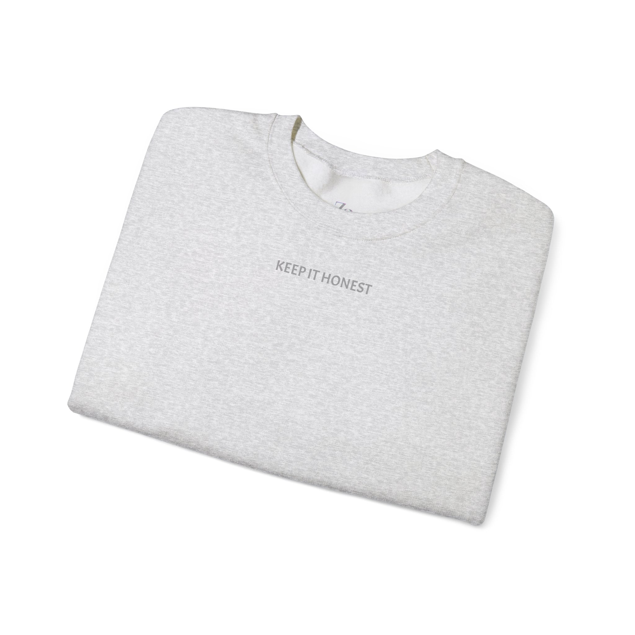 Crewneck Sweatshirt - Minimal "Keep It Honest" Chest Text, Cozy White Casual Pullover