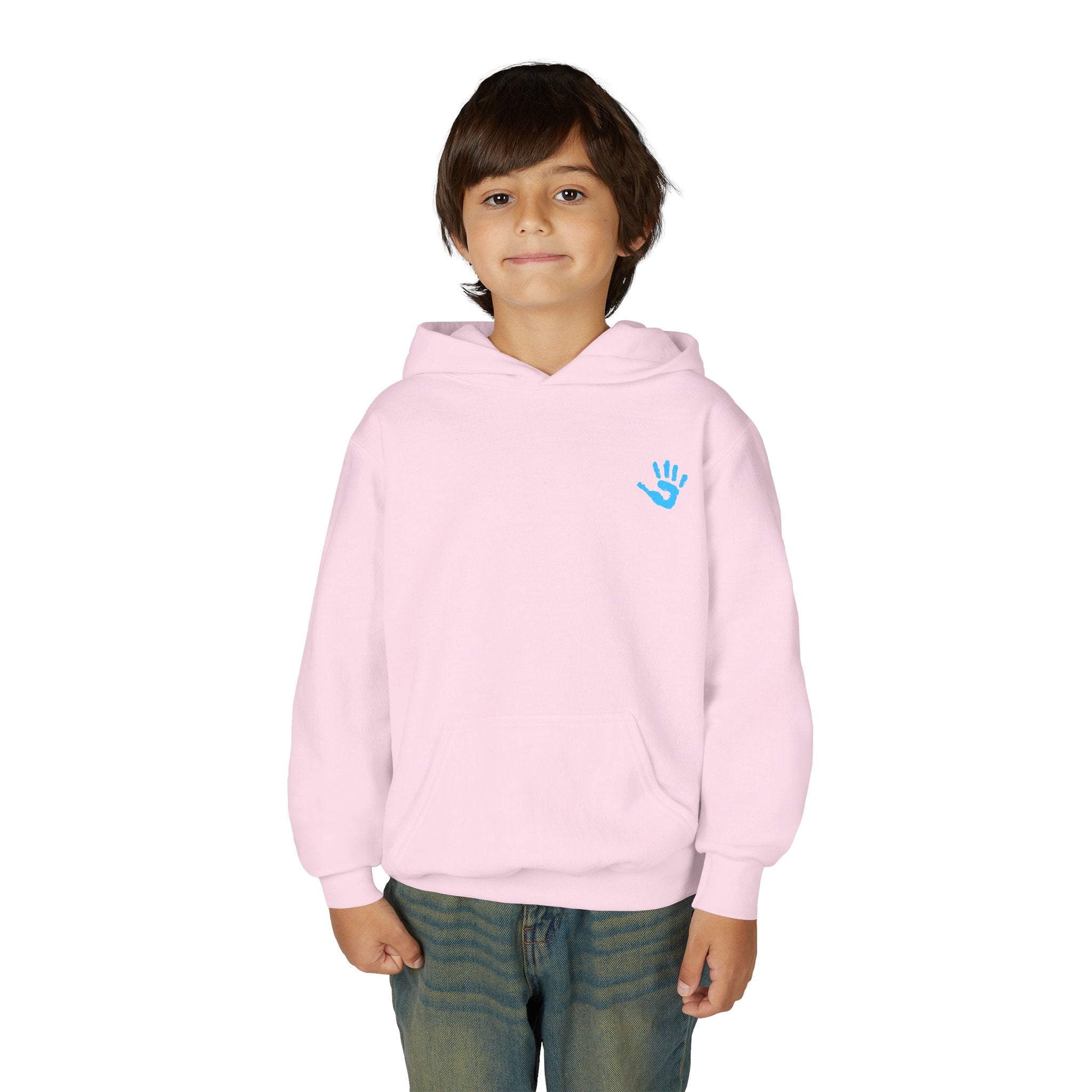 Youth Hoodie with Blue Handprint Chest Logo - Kids Casual Pullover