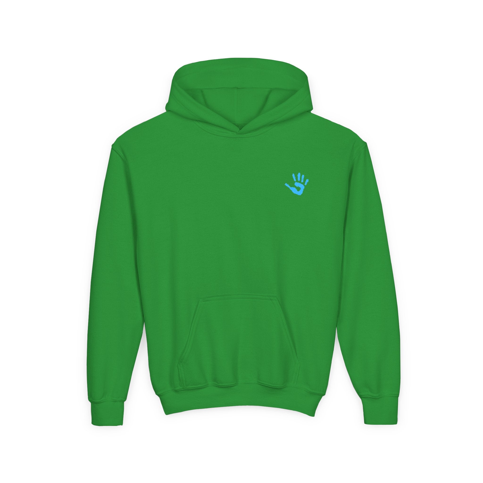 Youth Hoodie with Blue Handprint Chest Logo - Kids Casual Pullover