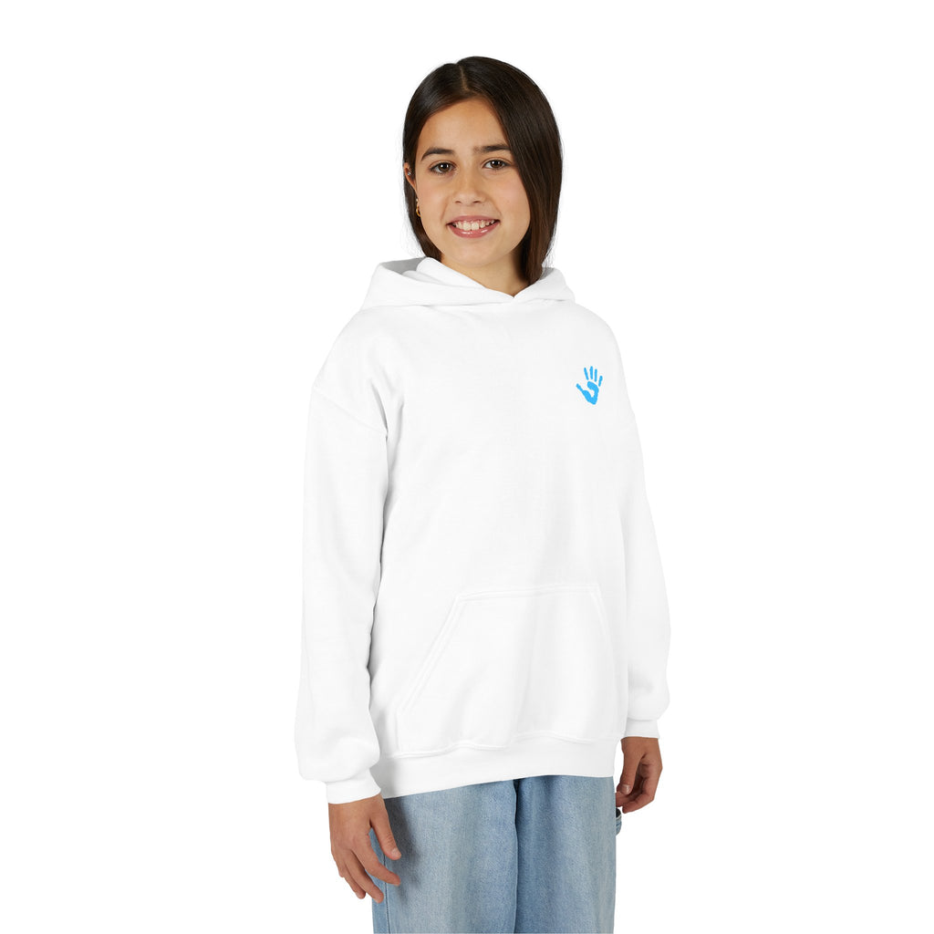 Youth Hoodie with Blue Handprint Chest Logo - Kids Casual Pullover