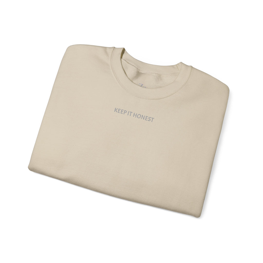 Crewneck Sweatshirt - Minimal "Keep It Honest" Chest Text, Cozy White Casual Pullover