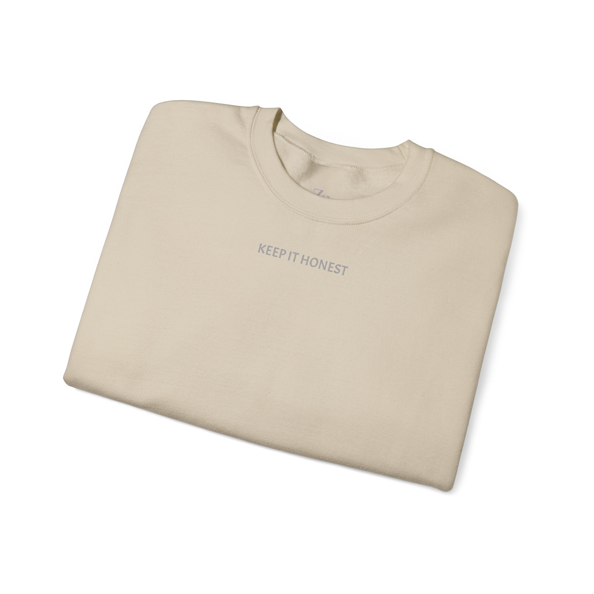 Crewneck Sweatshirt - Minimal "Keep It Honest" Chest Text, Cozy White Casual Pullover