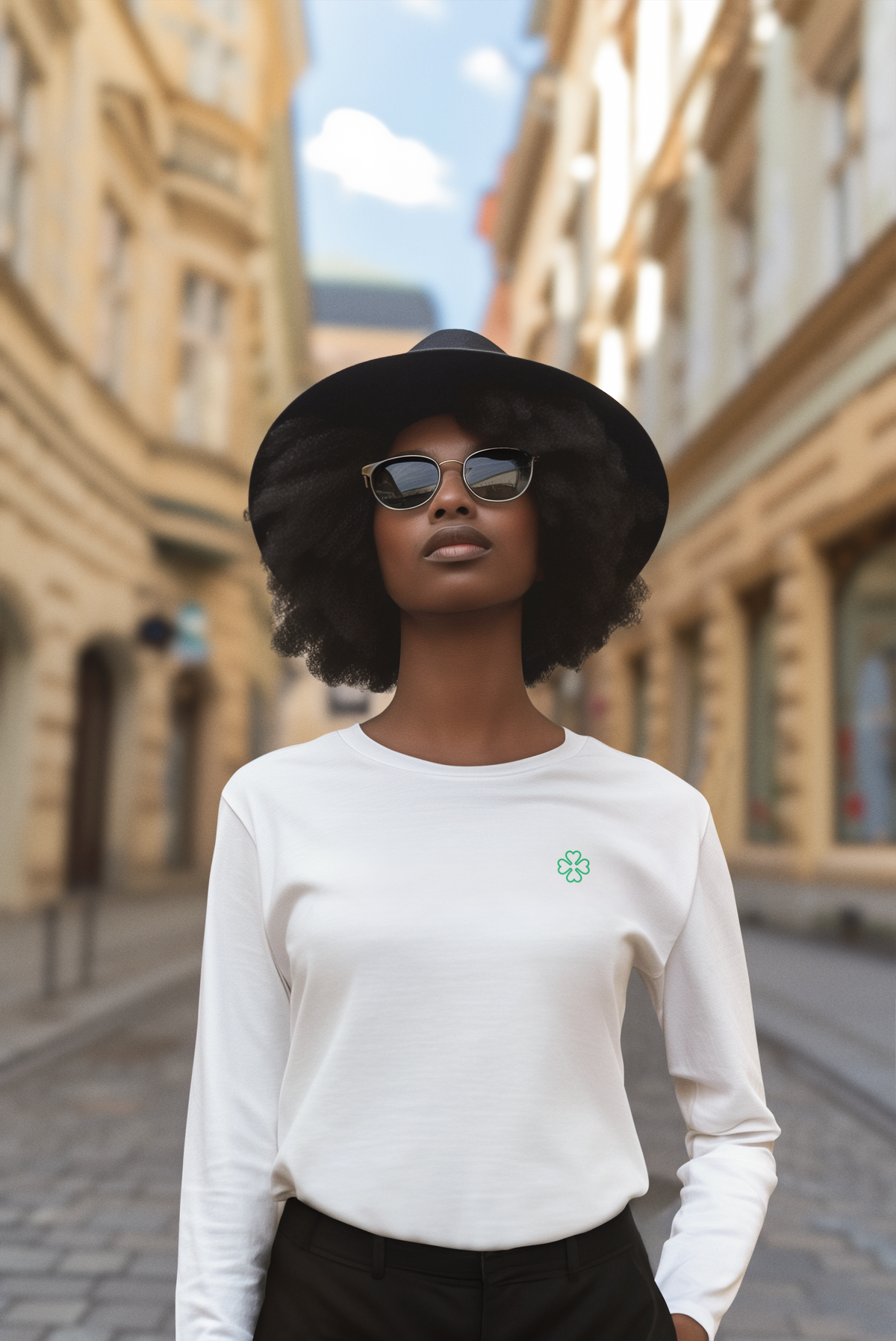 Minimal Green Clover Long Sleeve Tee